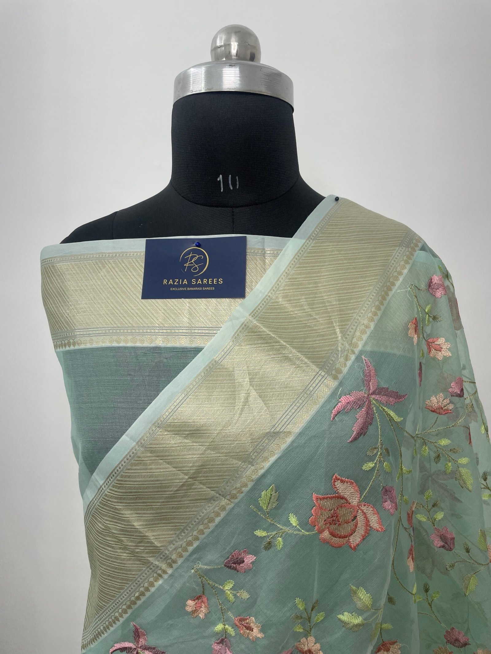 Rama Embroidery Organza Silk Saree