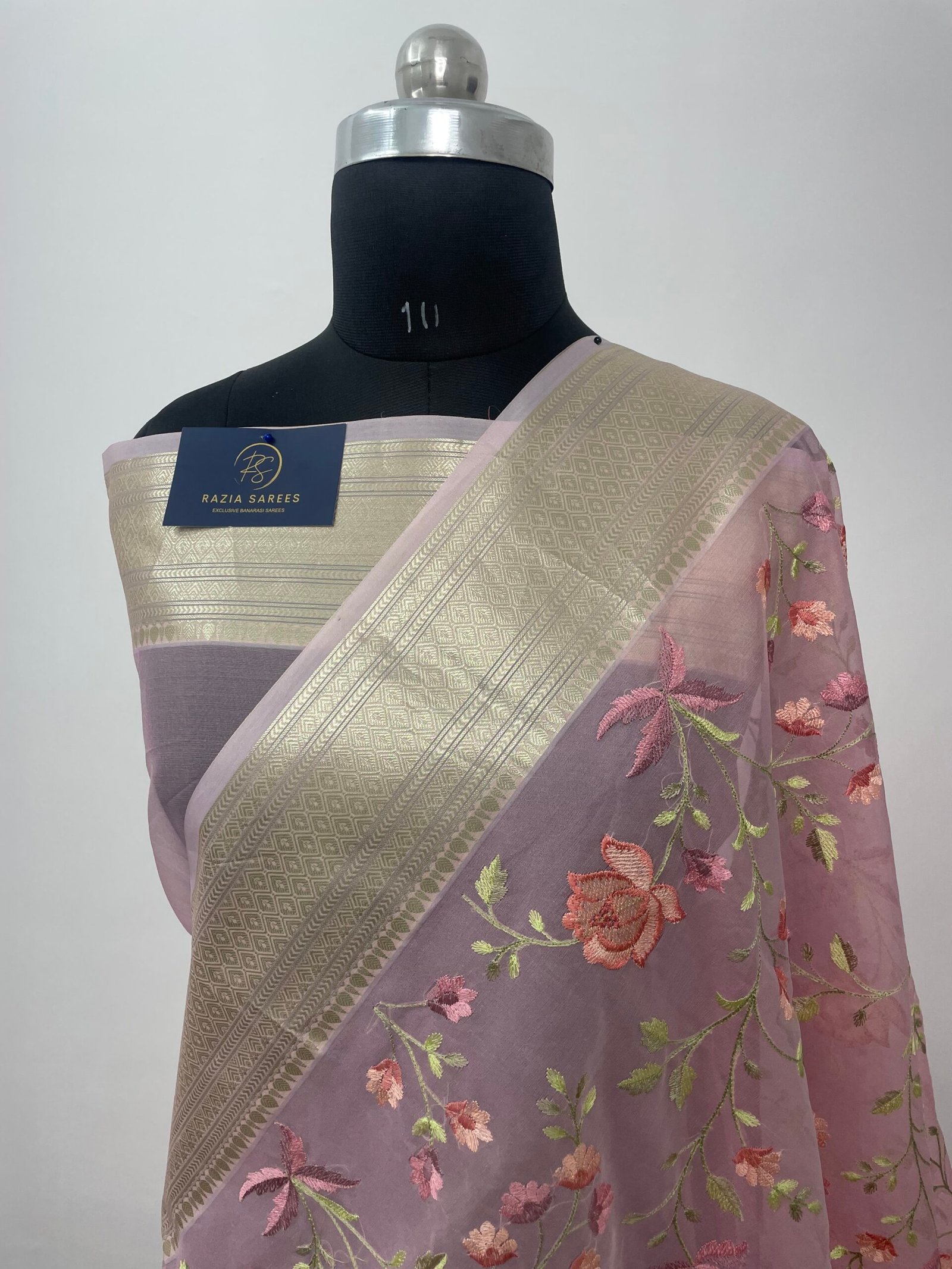 Pink Embroidery Organza Silk Saree
