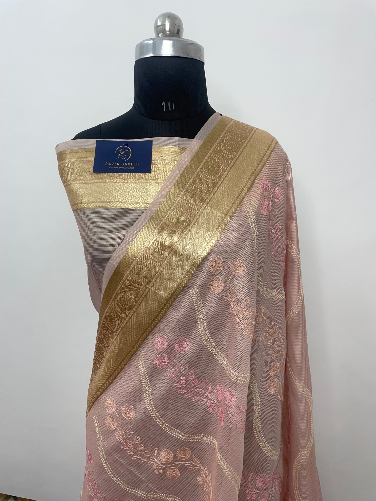 Pink Embroidery Tissue Silk Saree - Image 2