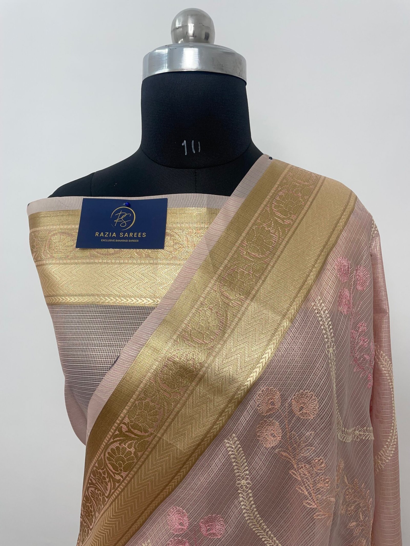 Pink Embroidery Tissue Silk Saree