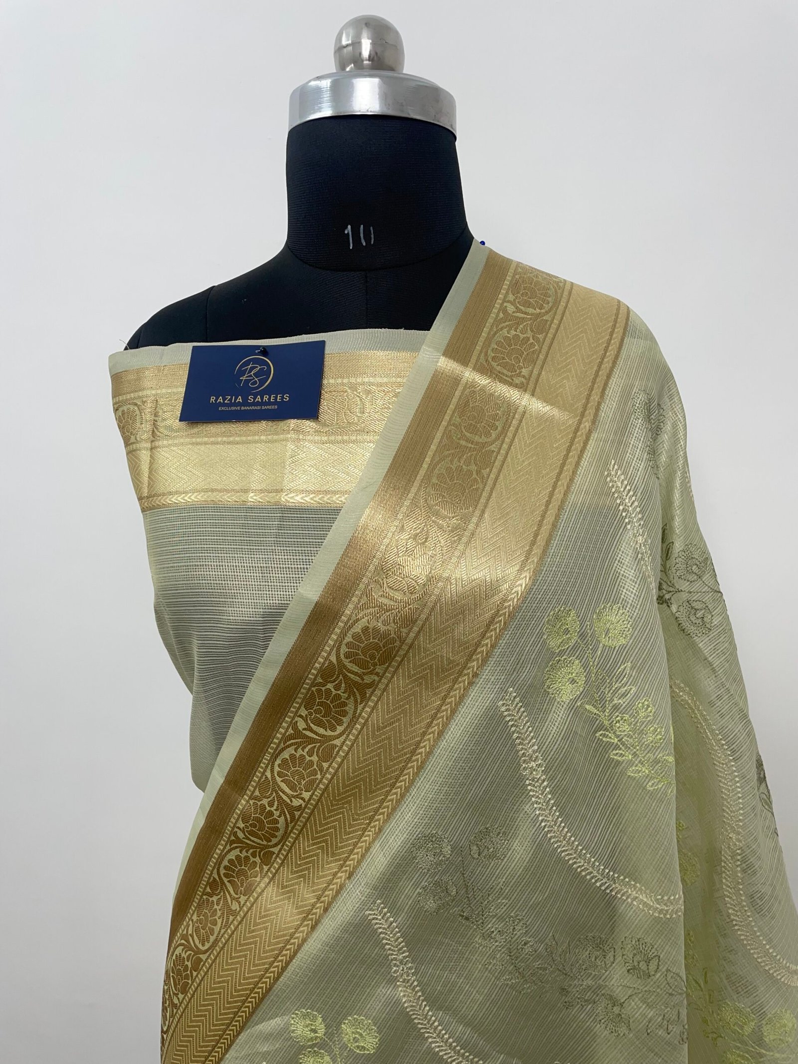 Pista Embroidery Tissue Silk Saree