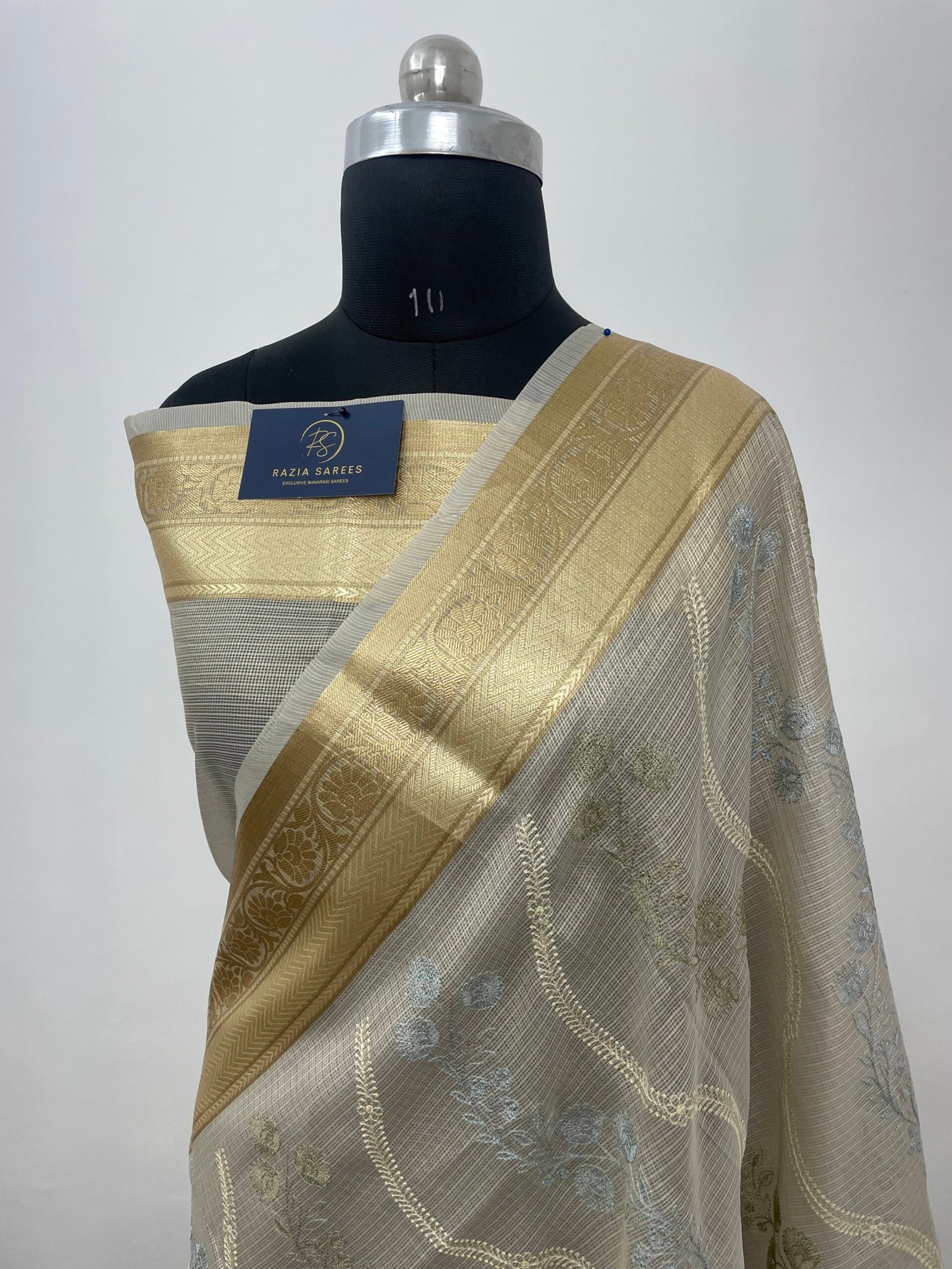 Grey embroidery Tissue Silk Saree