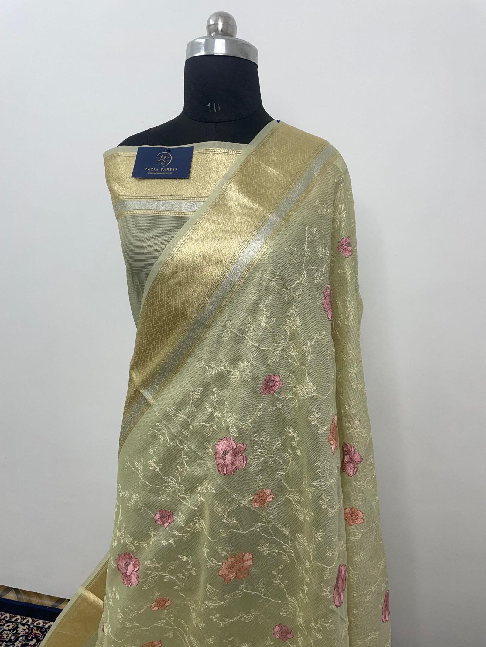 Pista Embroidery Tissue Silk Saree - Image 2
