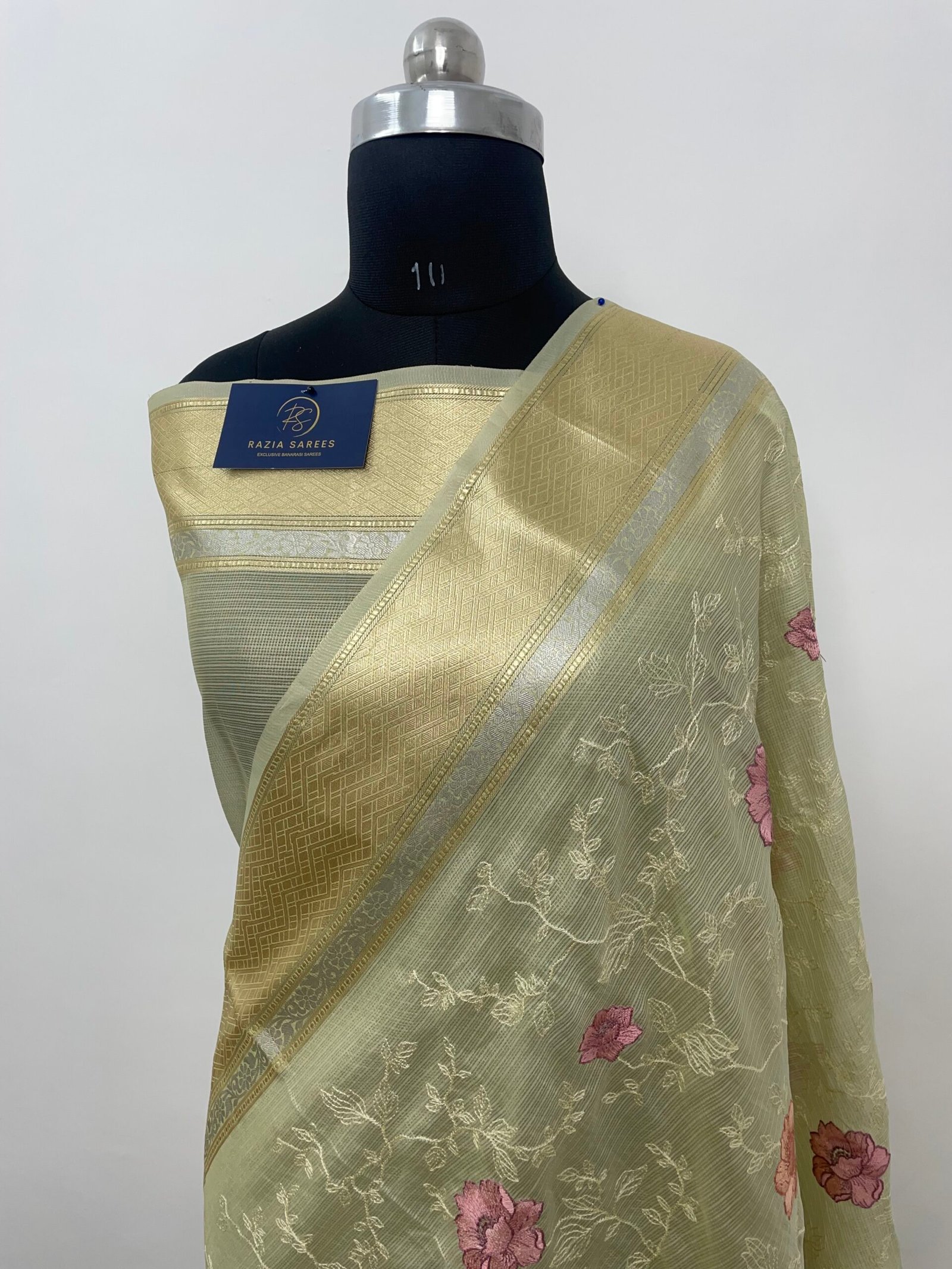 Pista Embroidery Tissue Silk Saree