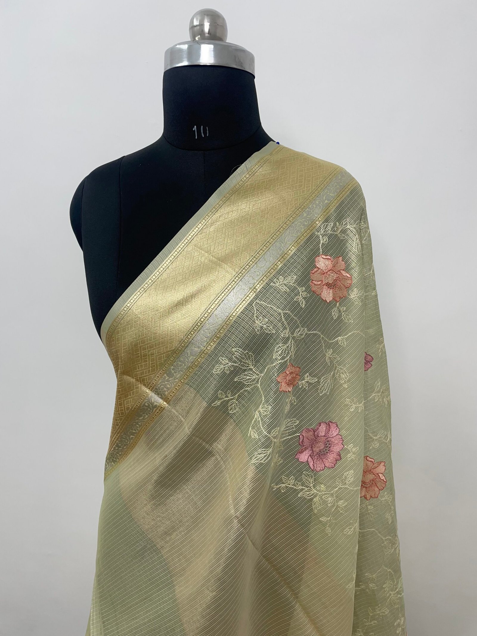 Pista Embroidery Tissue Silk Saree - Image 3