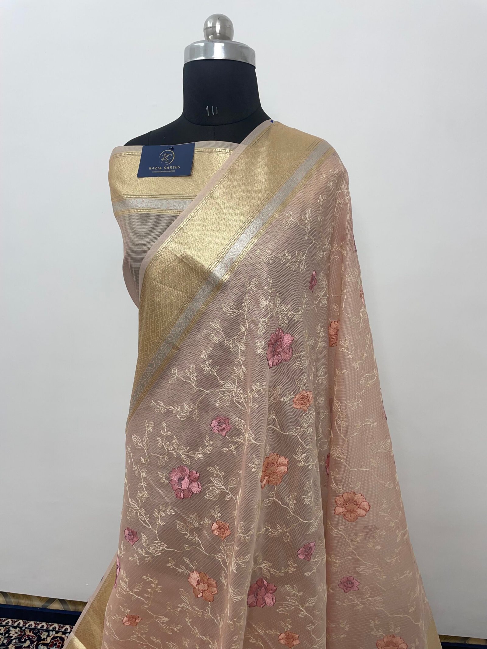 Pink Embroidery Tissue Silk Saree - Image 2