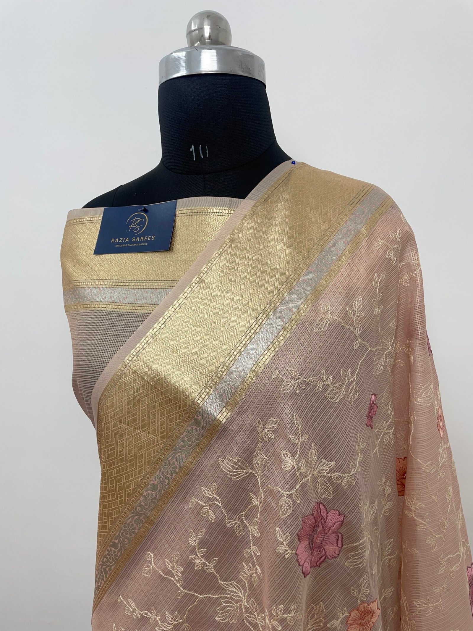 Pink Embroidery Tissue Silk Saree