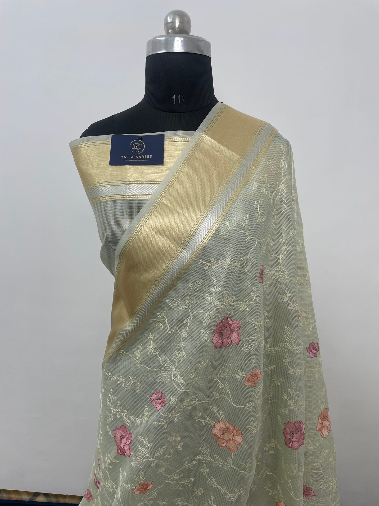 Rama Embroidery Tissue Silk Saree