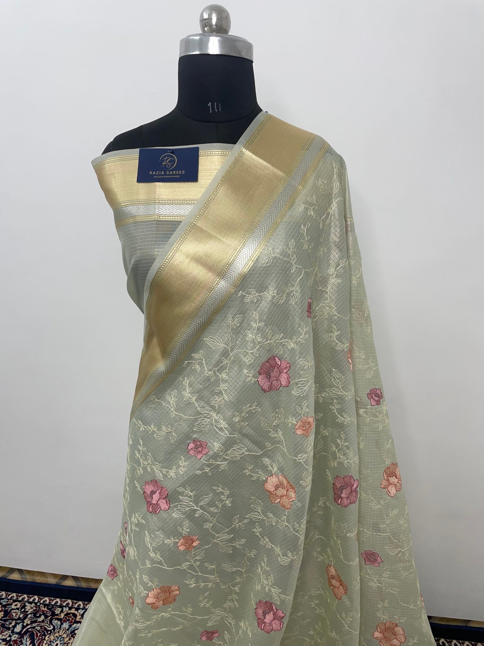 Rama Embroidery Tissue Silk Saree - Image 2