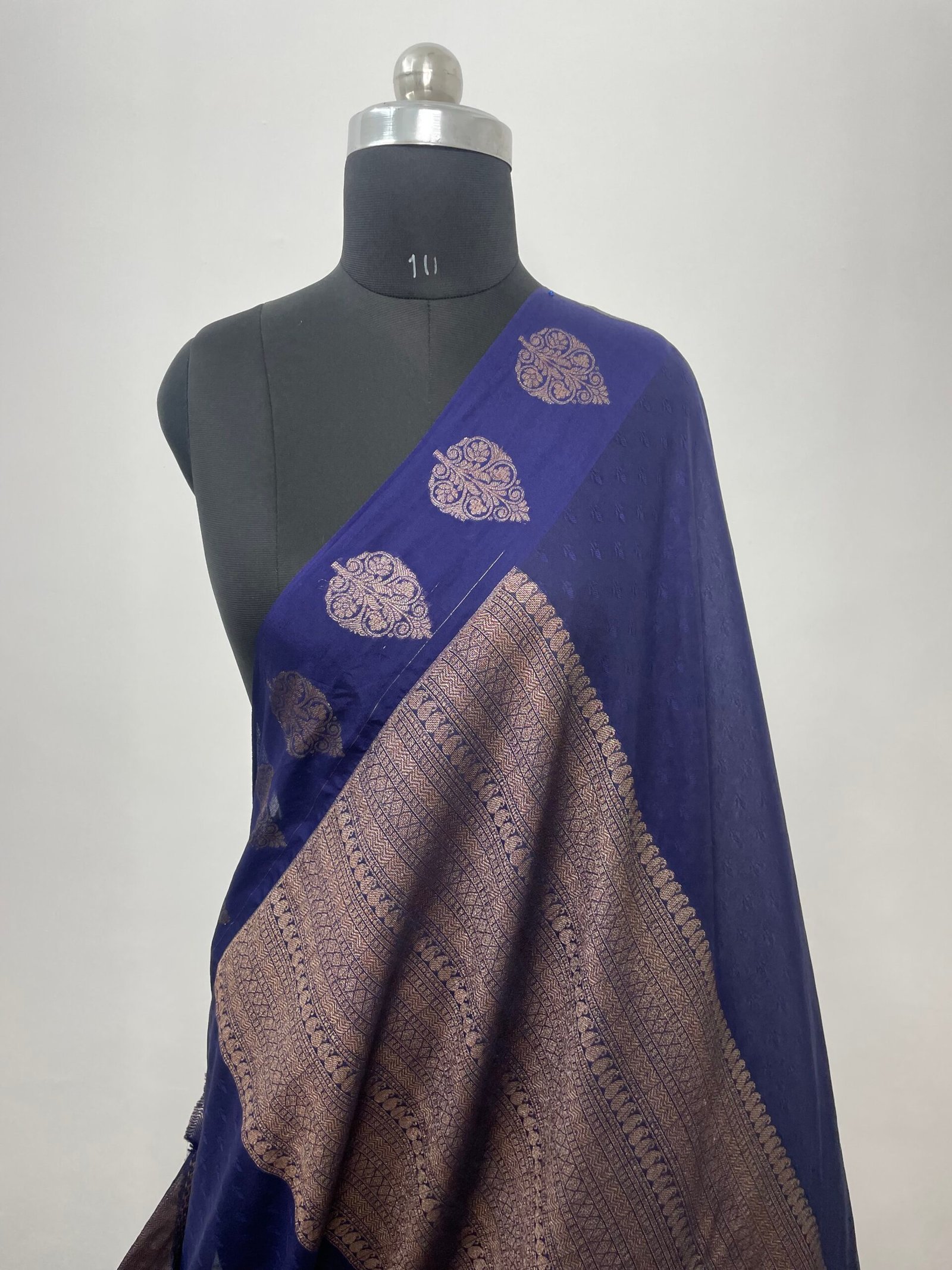 Navy Blue Semi Georgette Silk Saree - Image 3