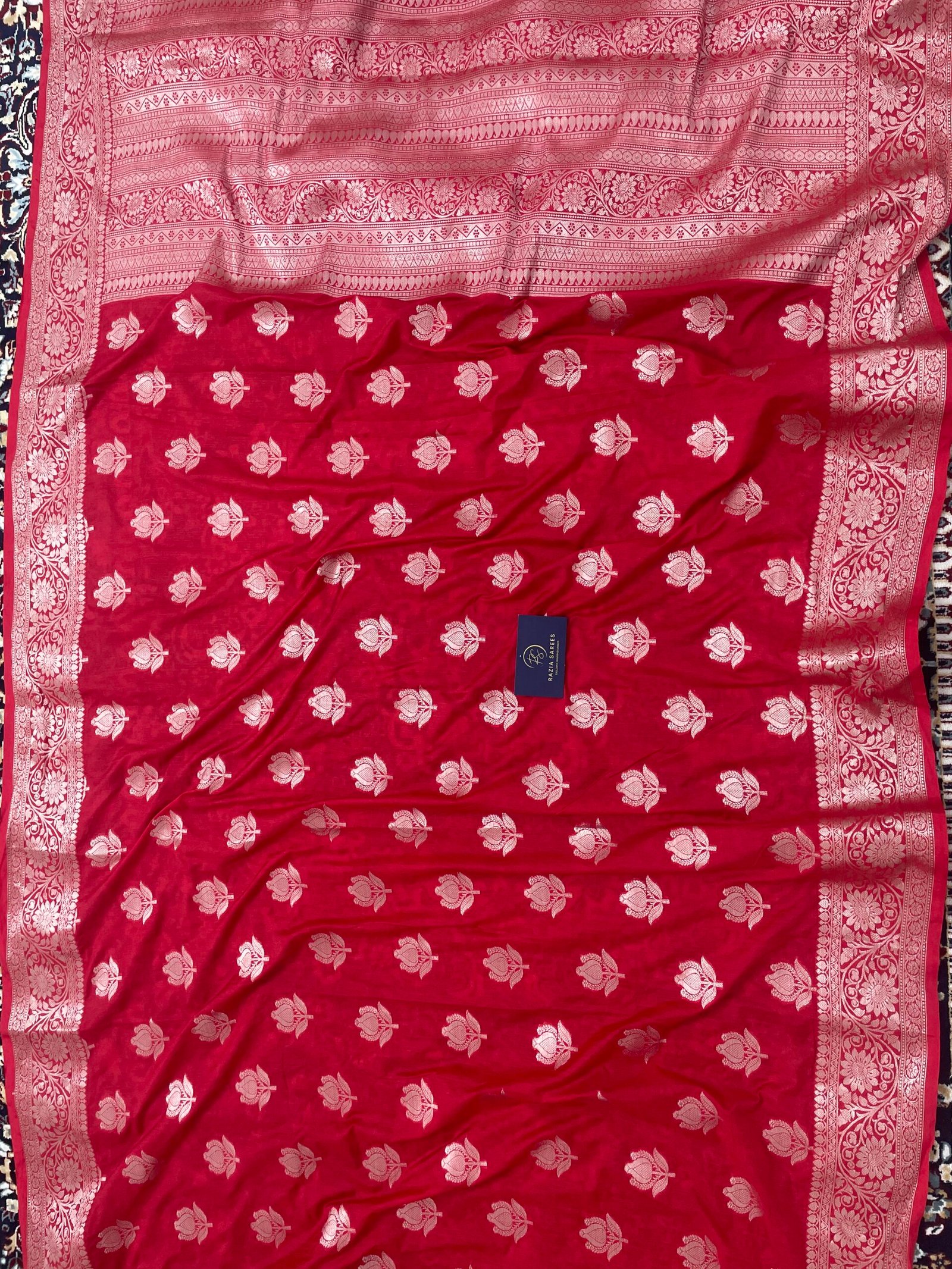 Red Raw Mango Katan Silk Saree - Image 4