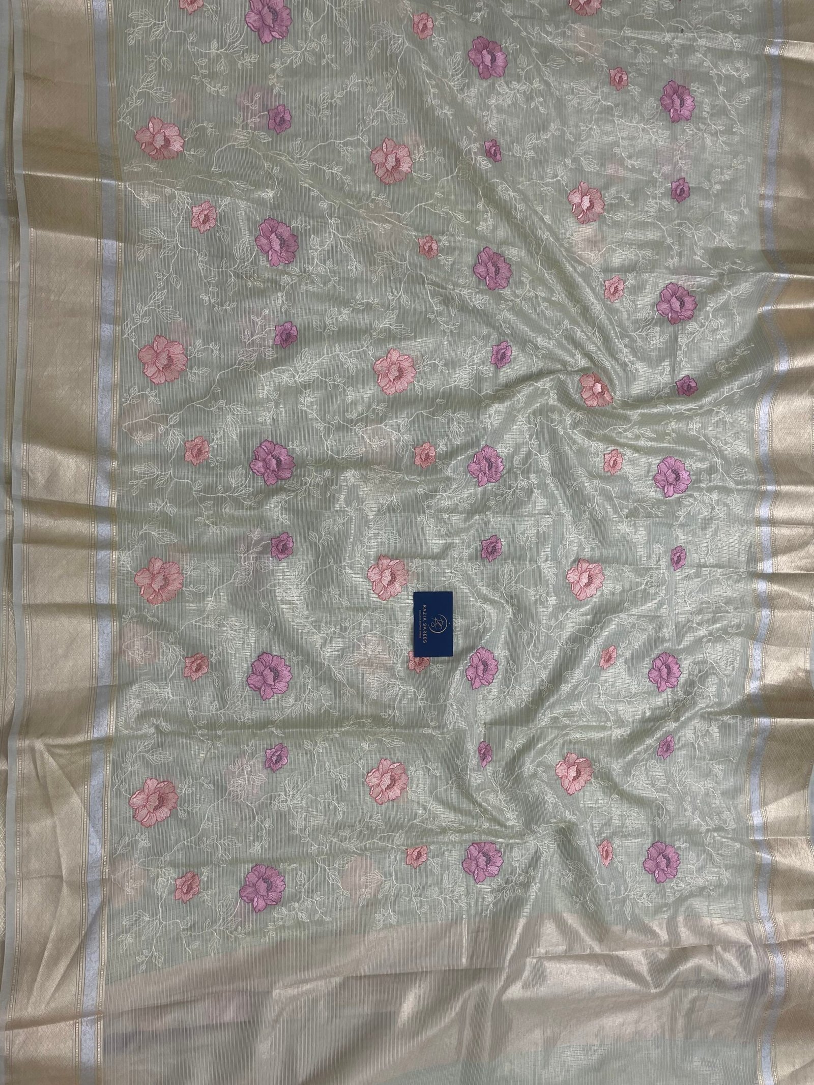 Pista Embroidery Tissue Silk Saree - Image 4