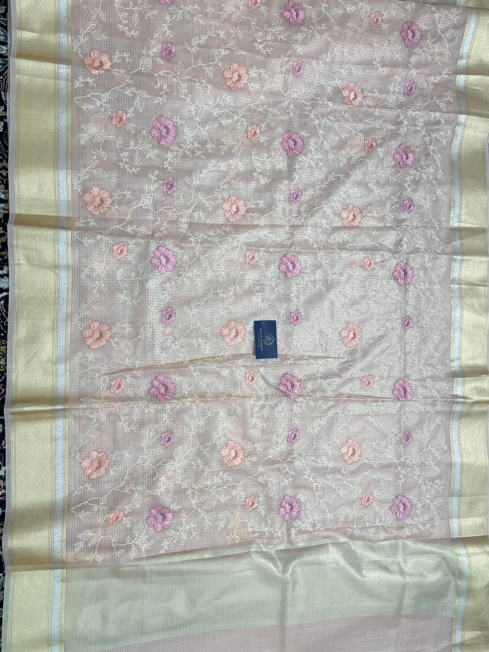 Pink Embroidery Tissue Silk Saree - Image 4