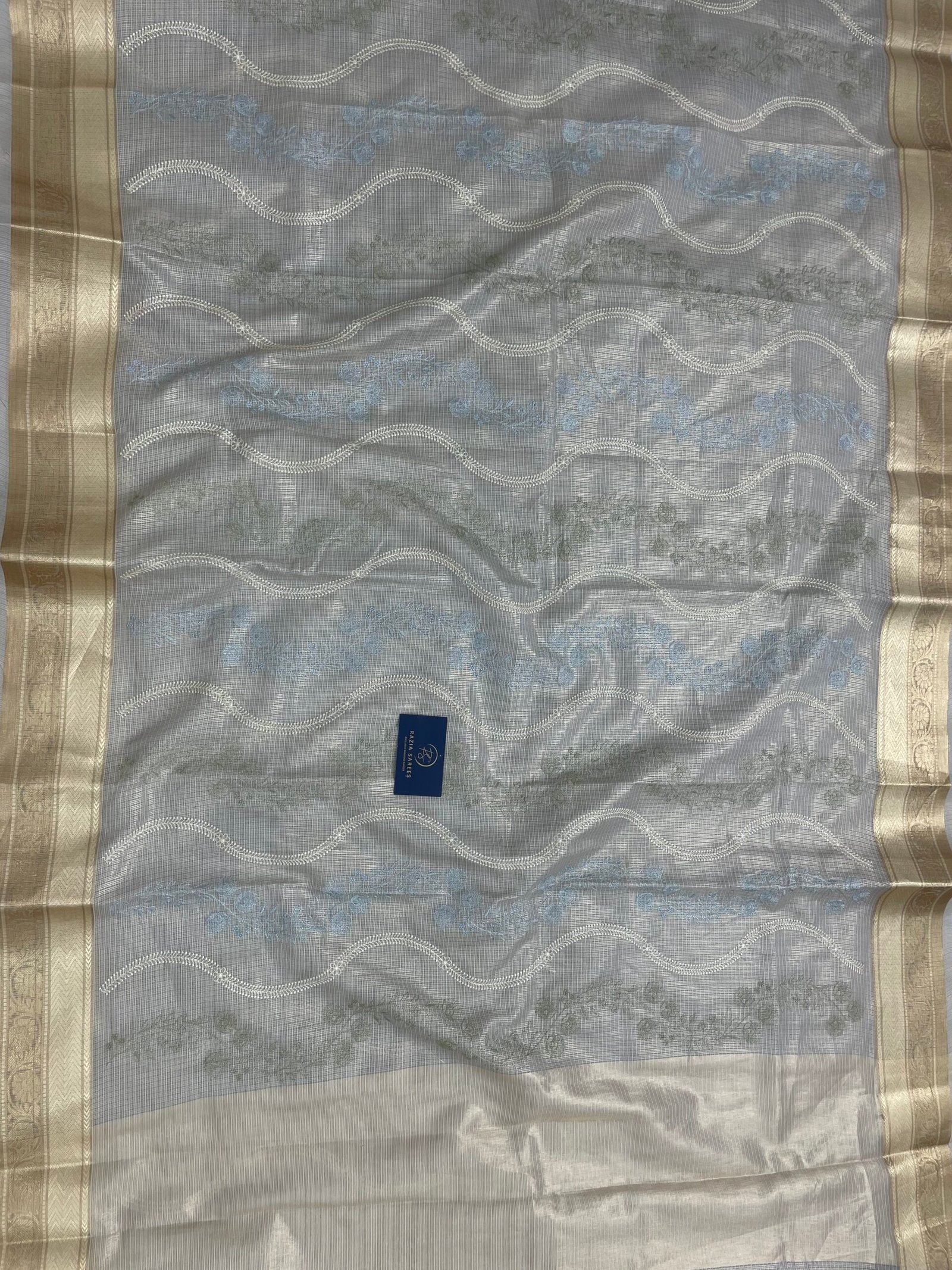 Grey embroidery Tissue Silk Saree - Image 4