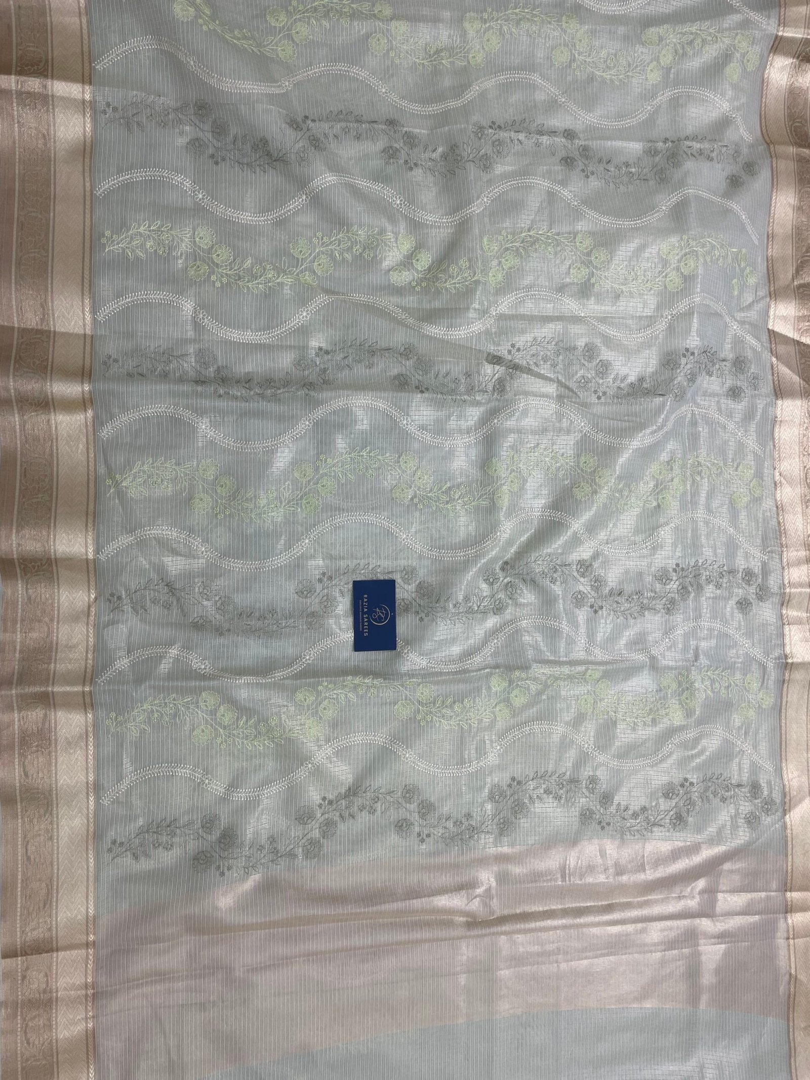 Pista Embroidery Tissue Silk Saree - Image 4