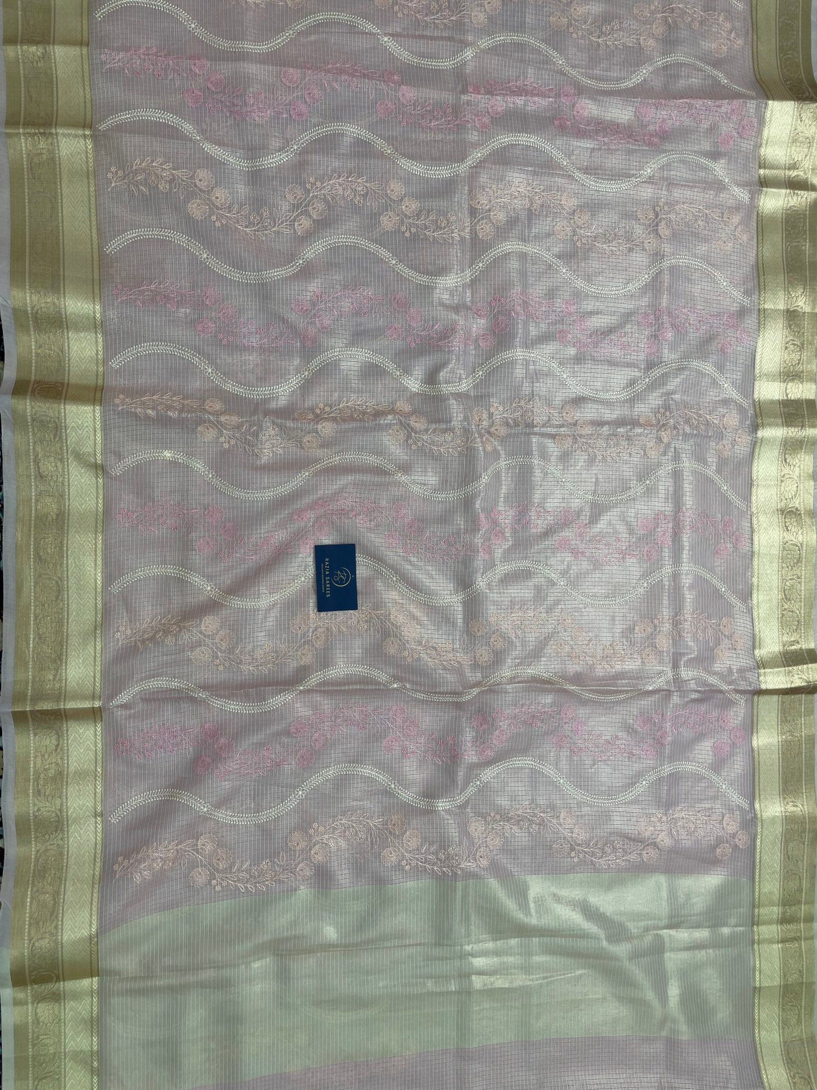 Peach Embroidery Tissue Silk Saree - Image 4