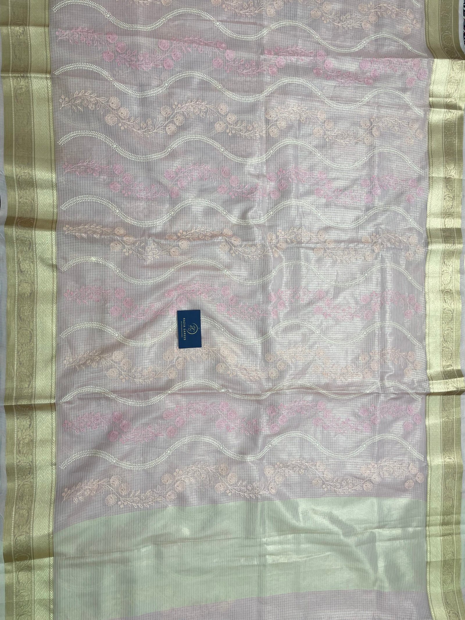 Pink Embroidery Tissue Silk Saree - Image 4