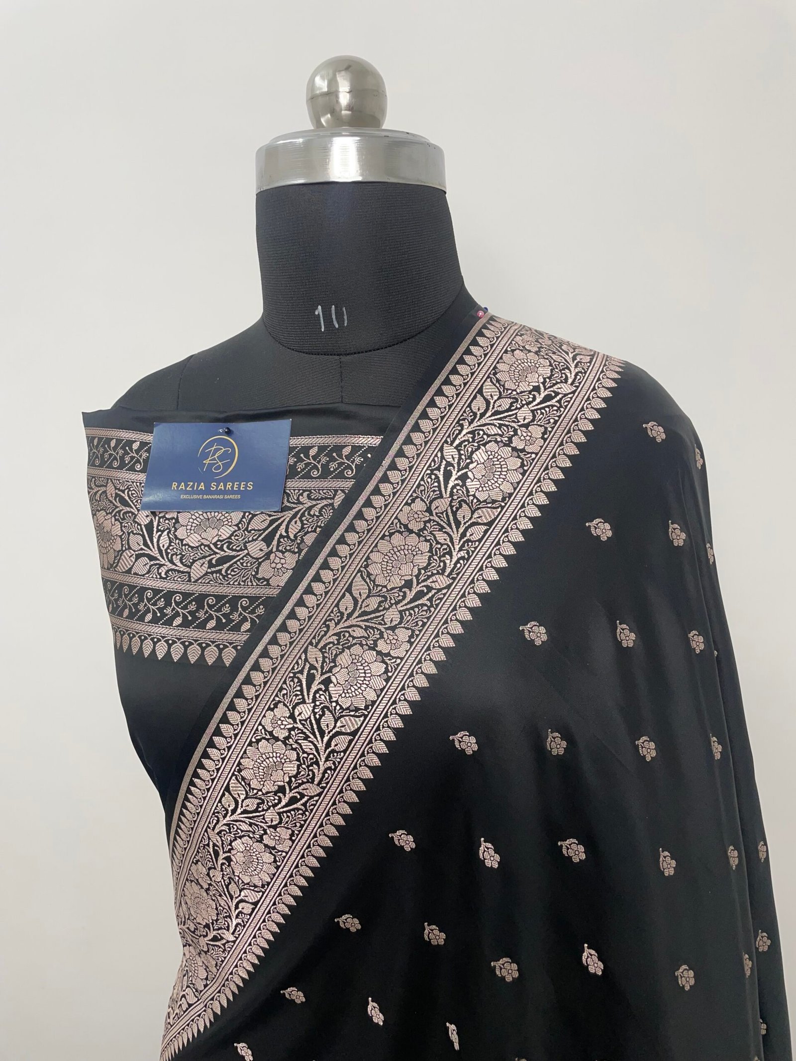 Black Booti Mashru Katan Silk Saree