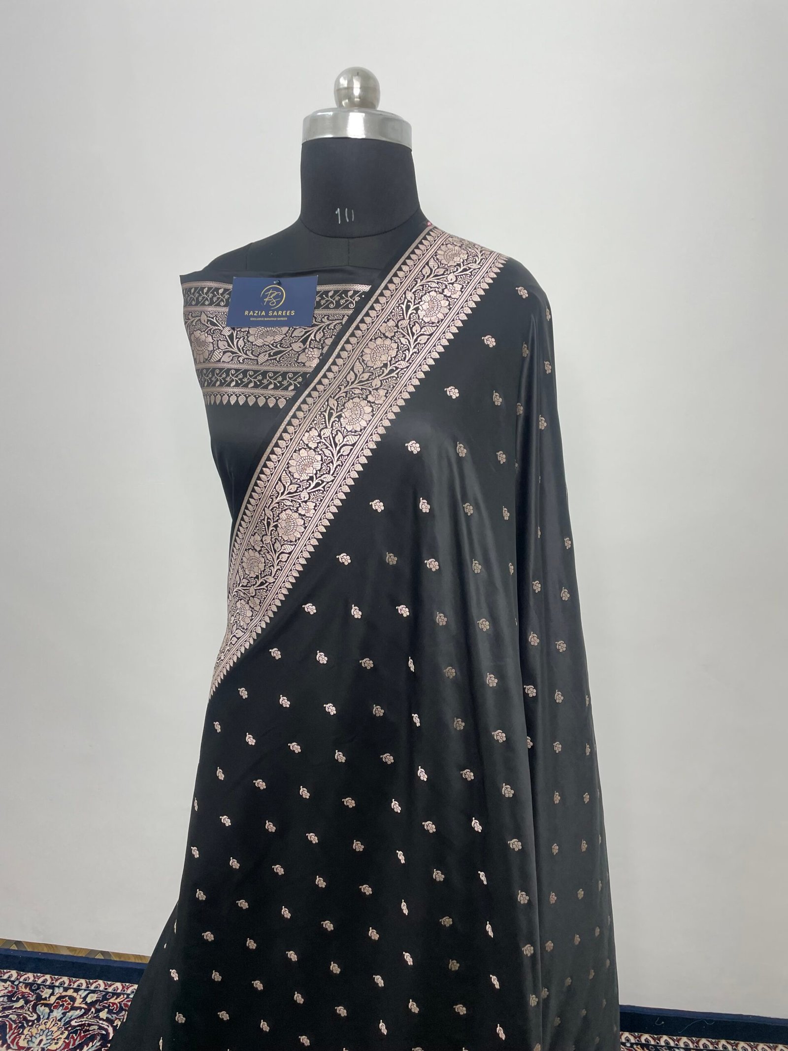 Black Booti Mashru Katan Silk Saree - Image 2