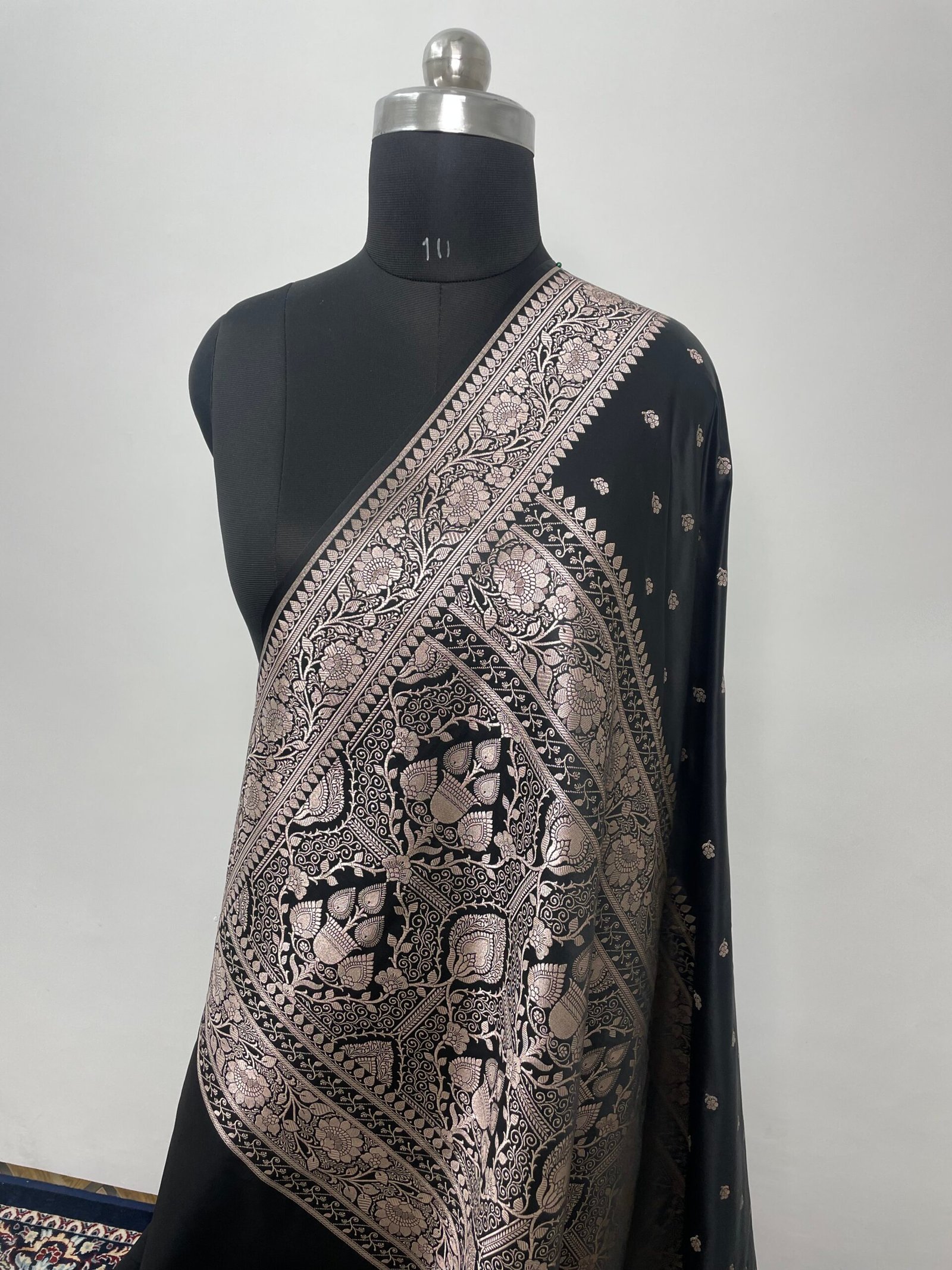 Black Booti Mashru Katan Silk Saree - Image 3
