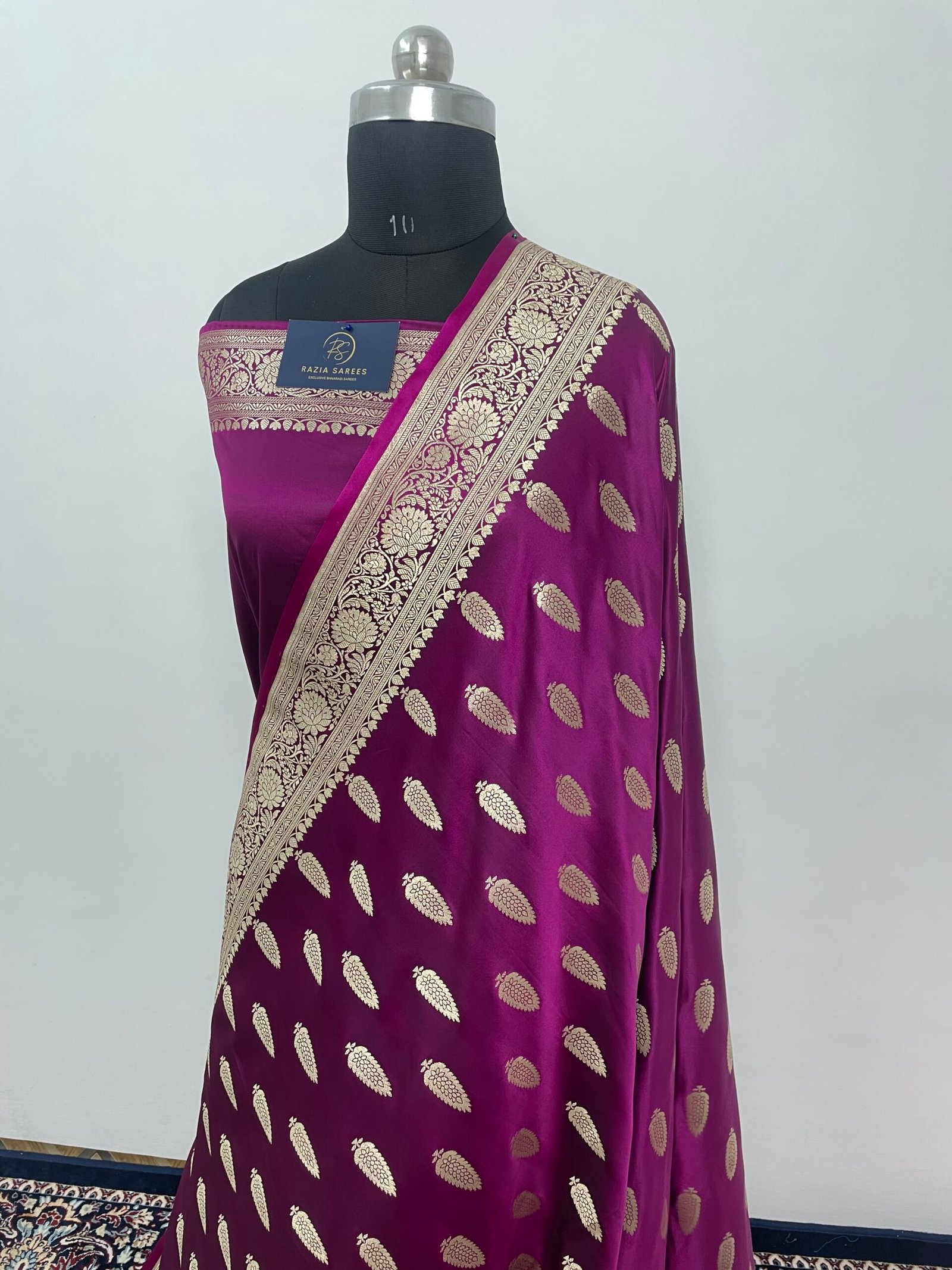 Purple Boota Mashru Katan Silk Saree - Image 2