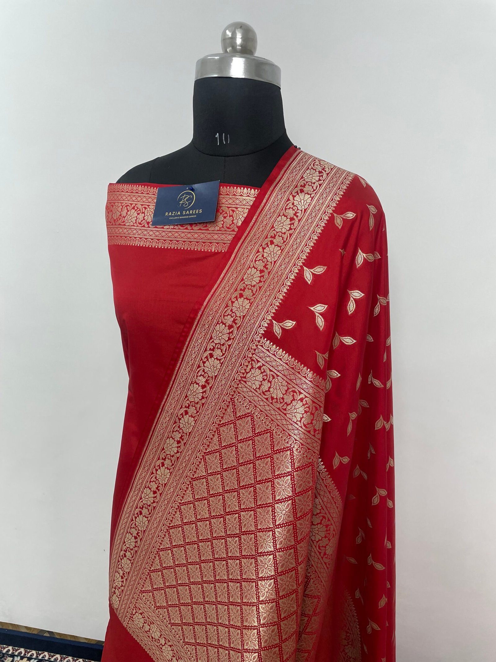 Red Booti Premium Katan Silk Saree - Image 3