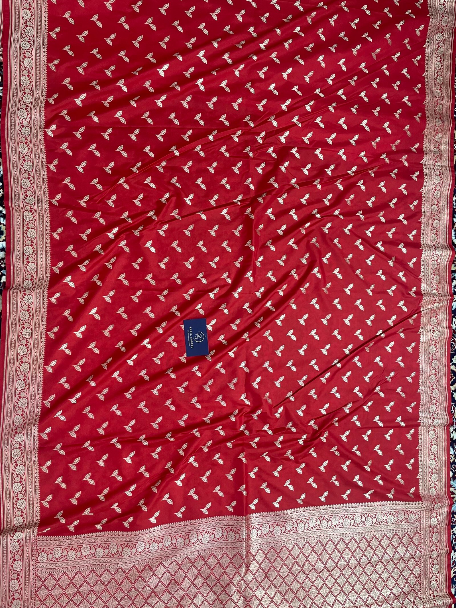 Red Booti Premium Katan Silk Saree - Image 4