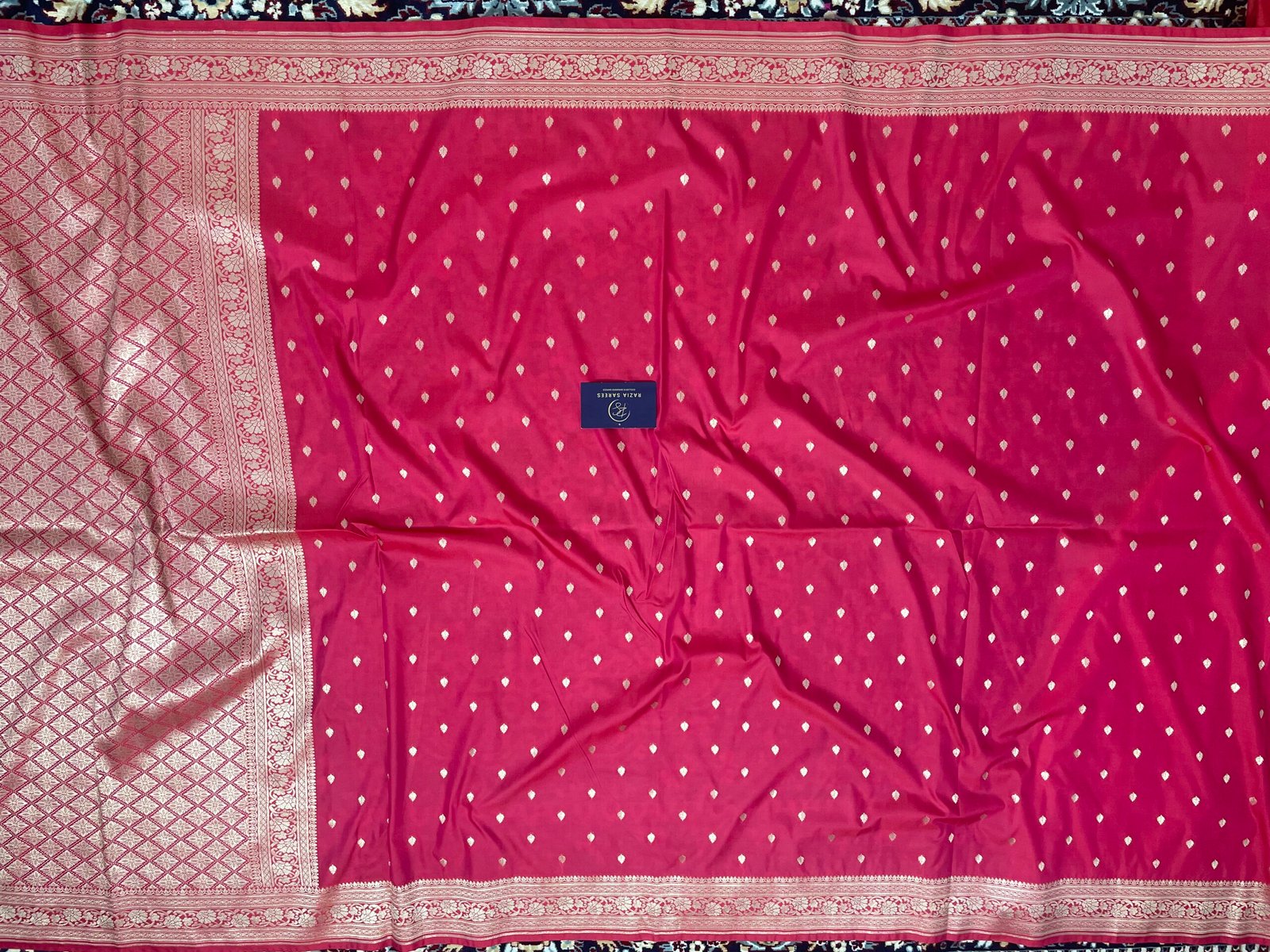 Strawberry Booti Premium Katan Silk Saree - Image 4