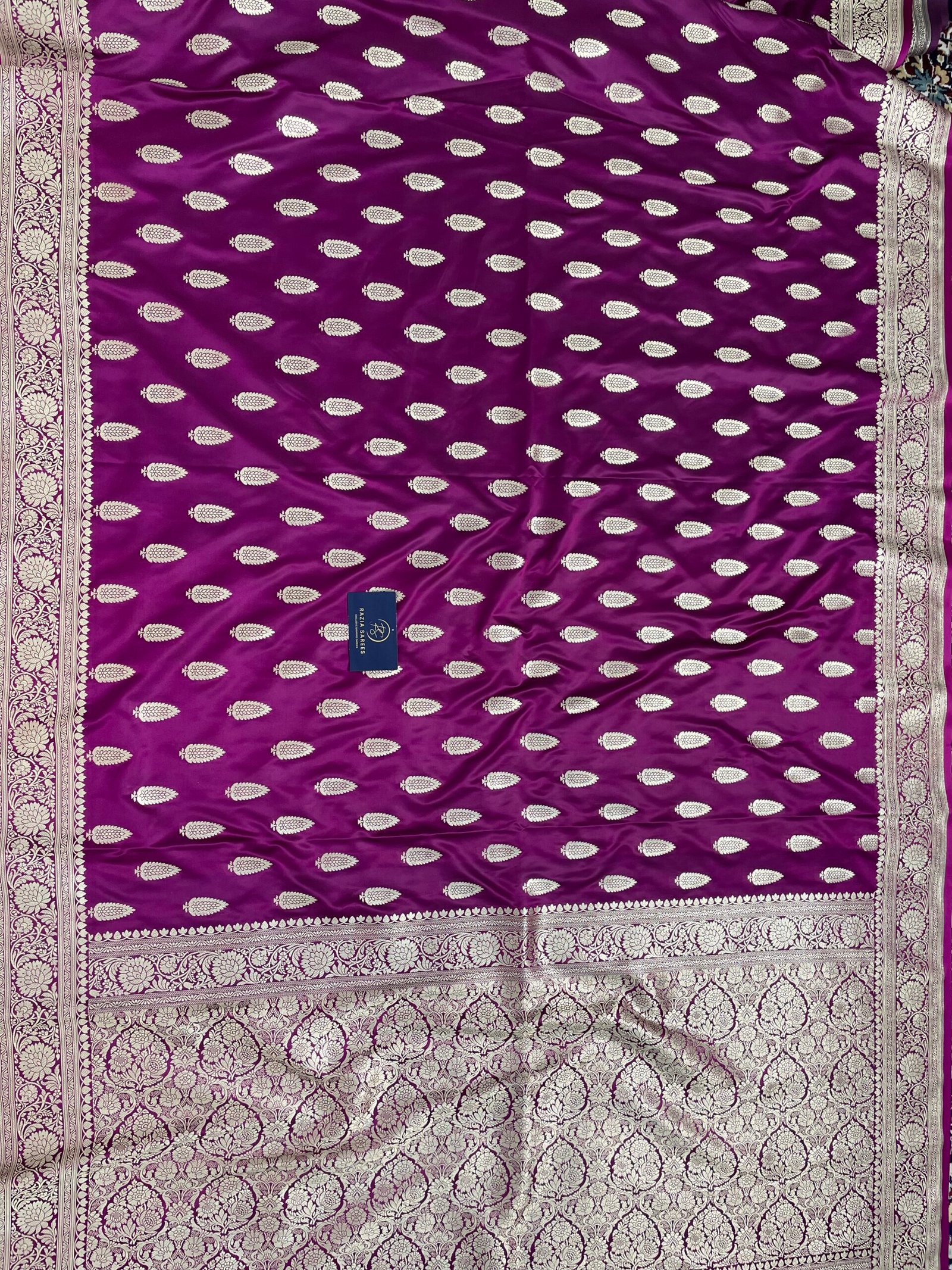 Purple Boota Mashru Katan Silk Saree - Image 4