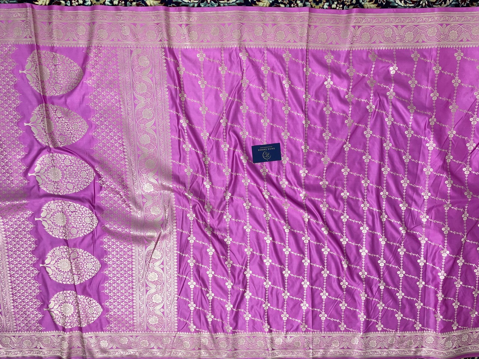 Pink Jaal Mashru Katan Silk Saree - Image 4