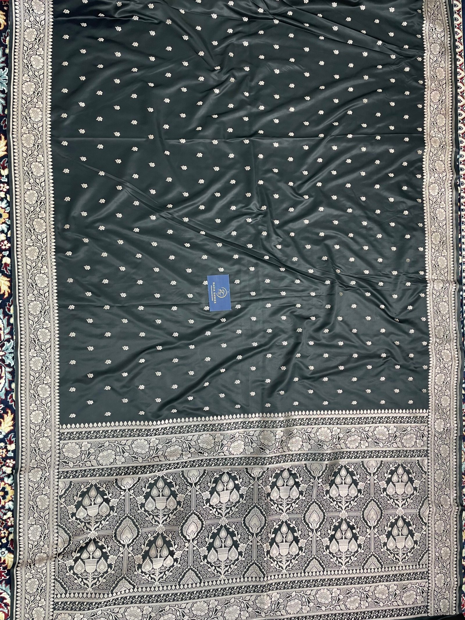 Black Booti Mashru Katan Silk Saree - Image 4