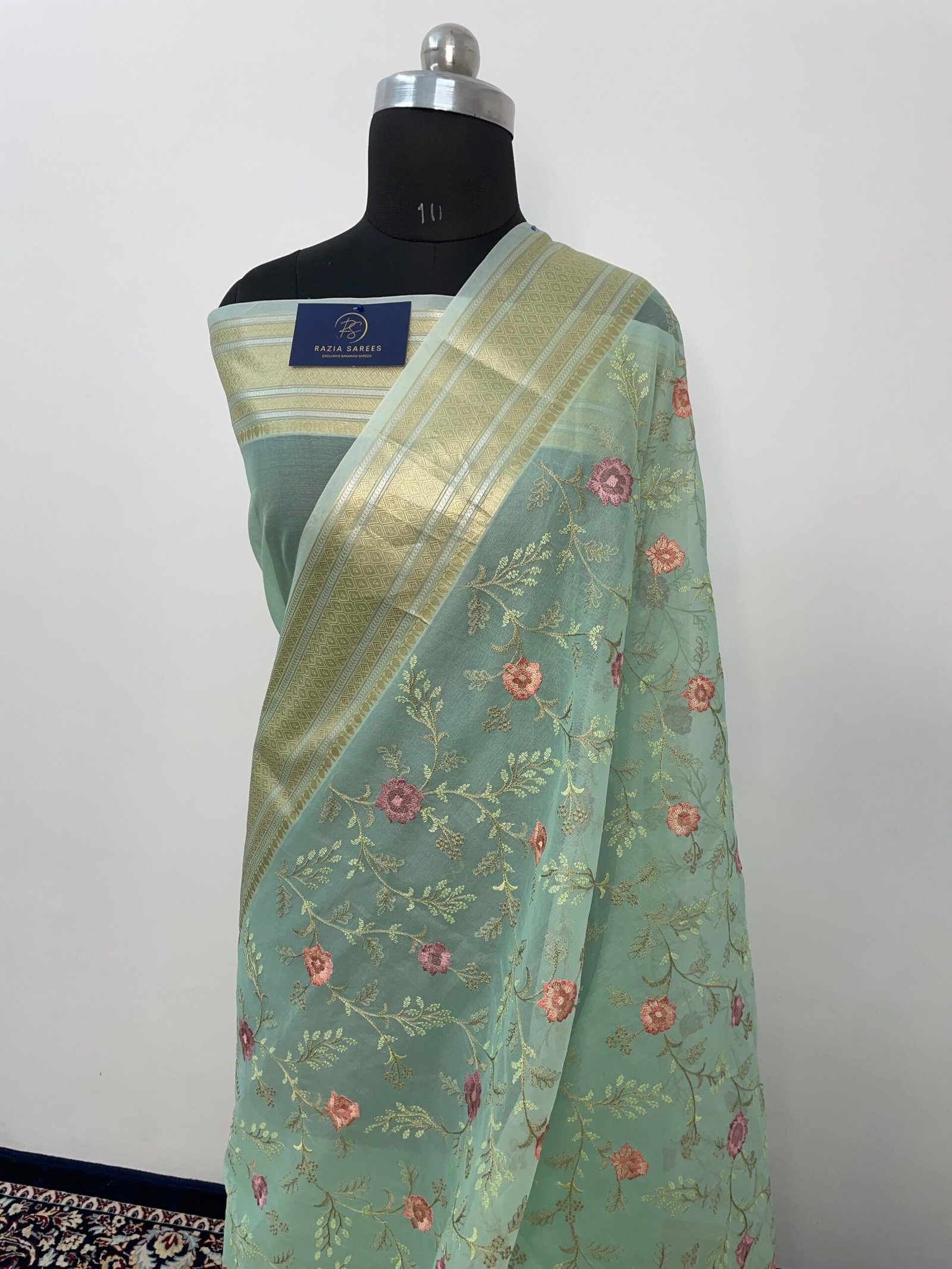 Rama Embroidery Organza Silk Saree - Image 2