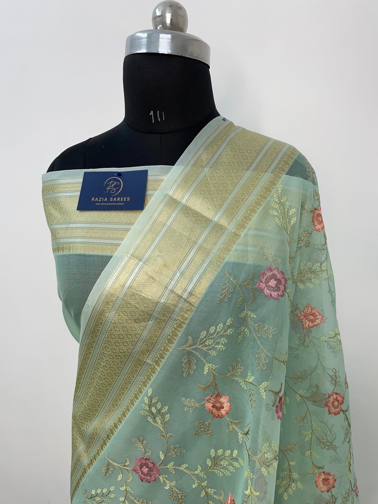 Rama Embroidery Organza Silk Saree