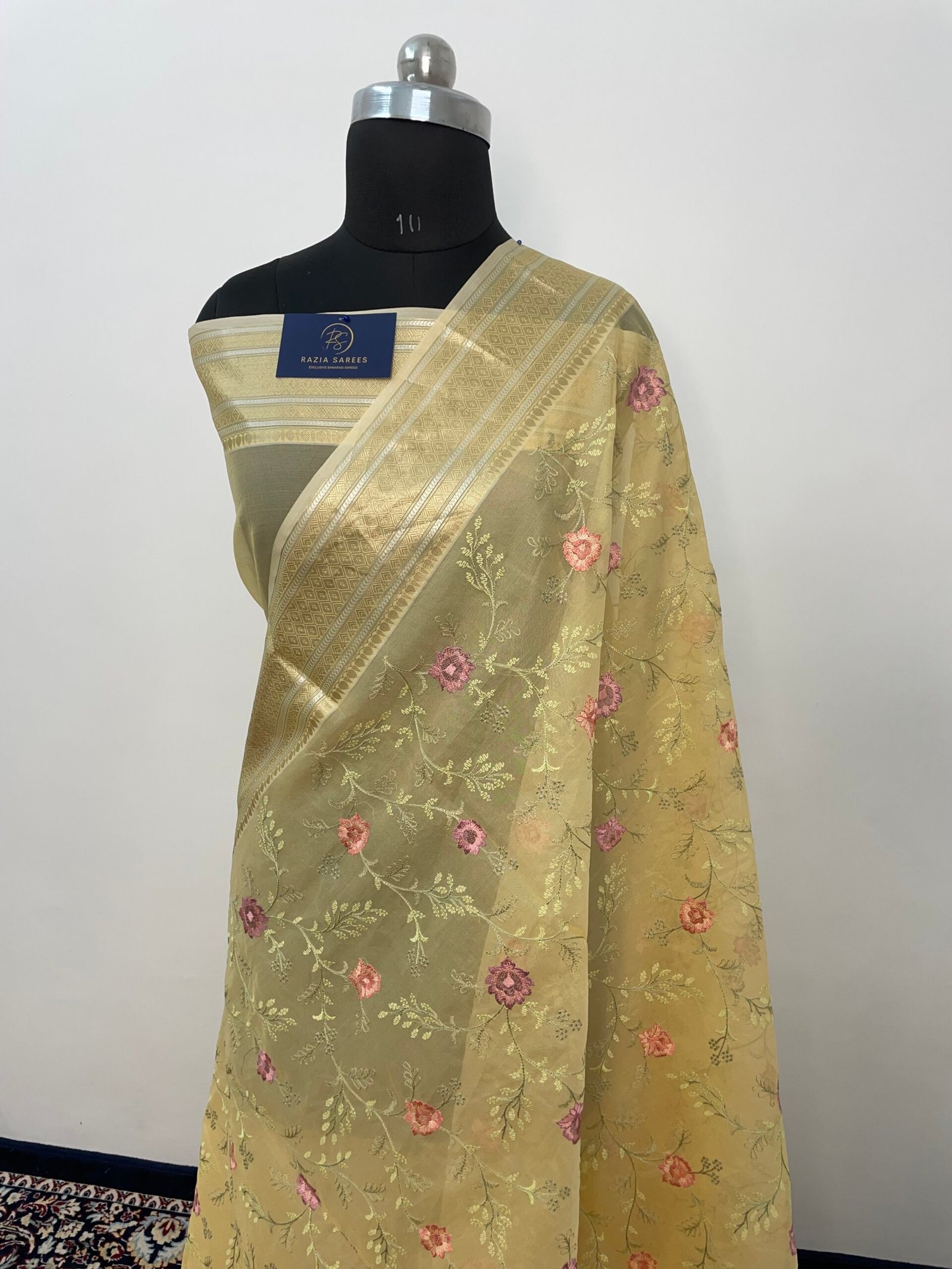 Yellow Embroidery Organza Silk Saree - Image 2