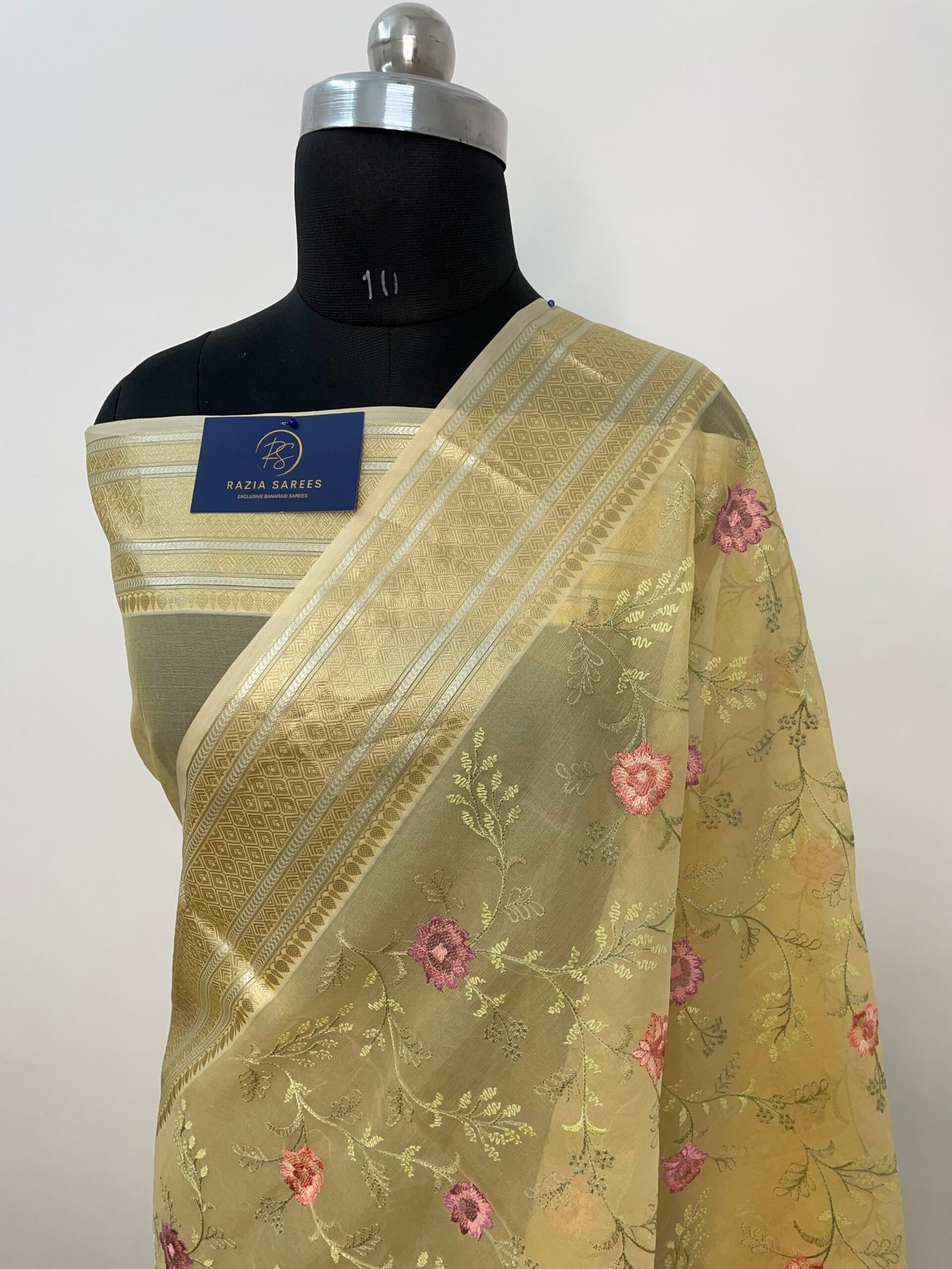 Yellow Embroidery Organza Silk Saree