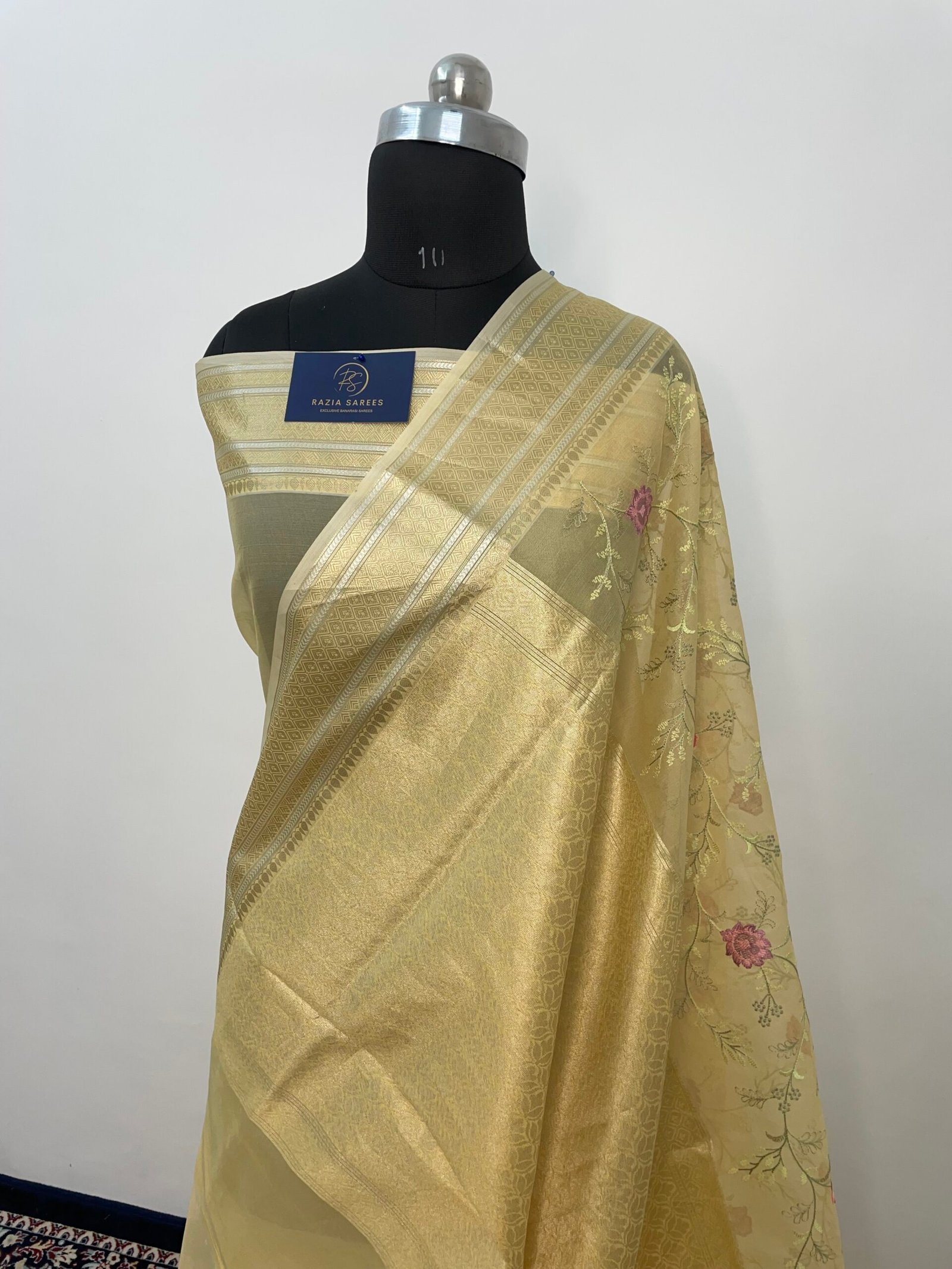 Yellow Embroidery Organza Silk Saree - Image 3
