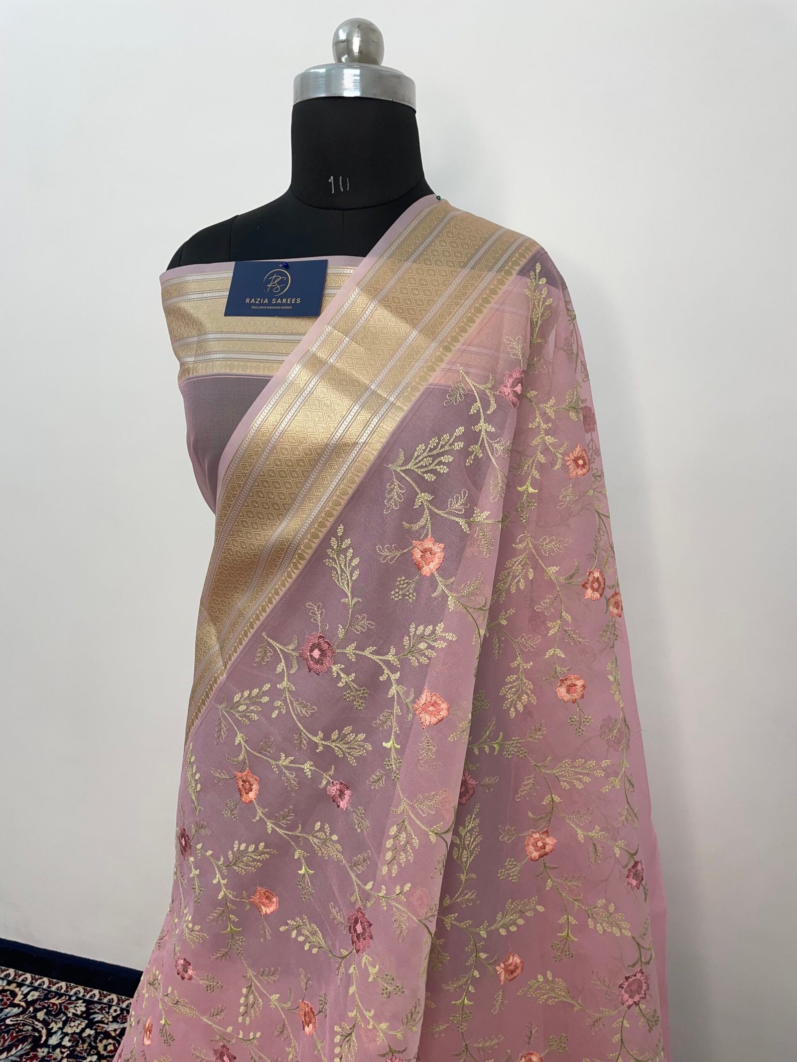 Pink Embroidery Organza Silk Saree - Image 2