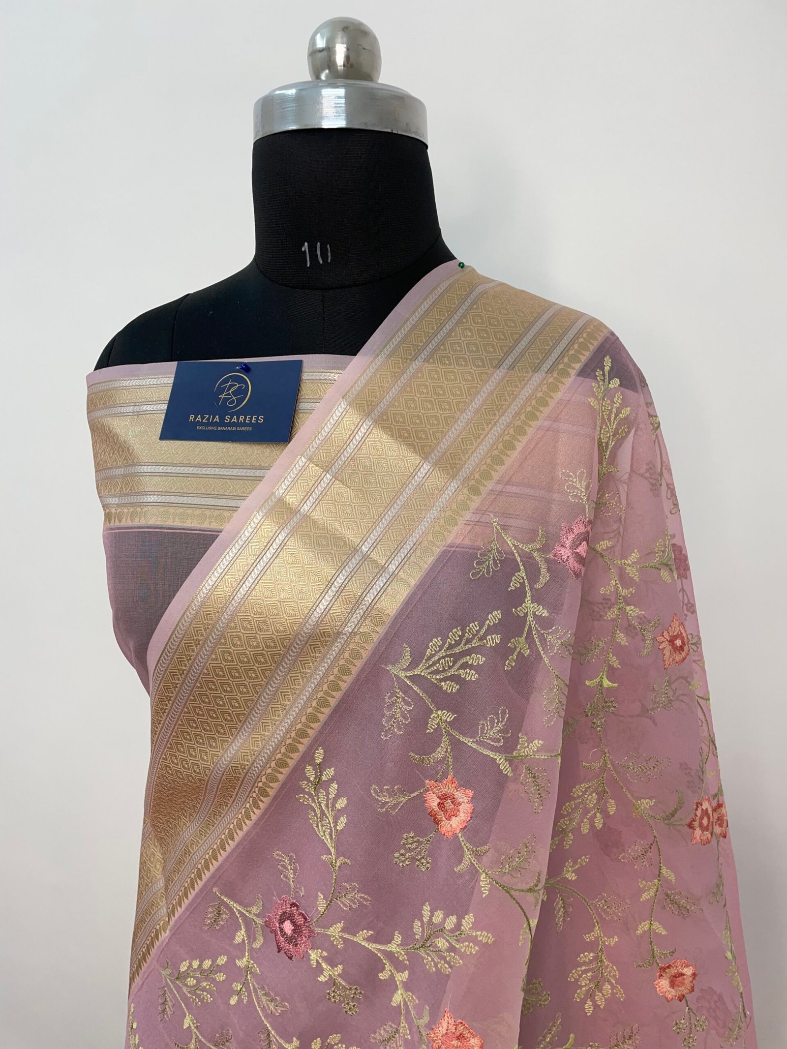 Pink Embroidery Organza Silk Saree