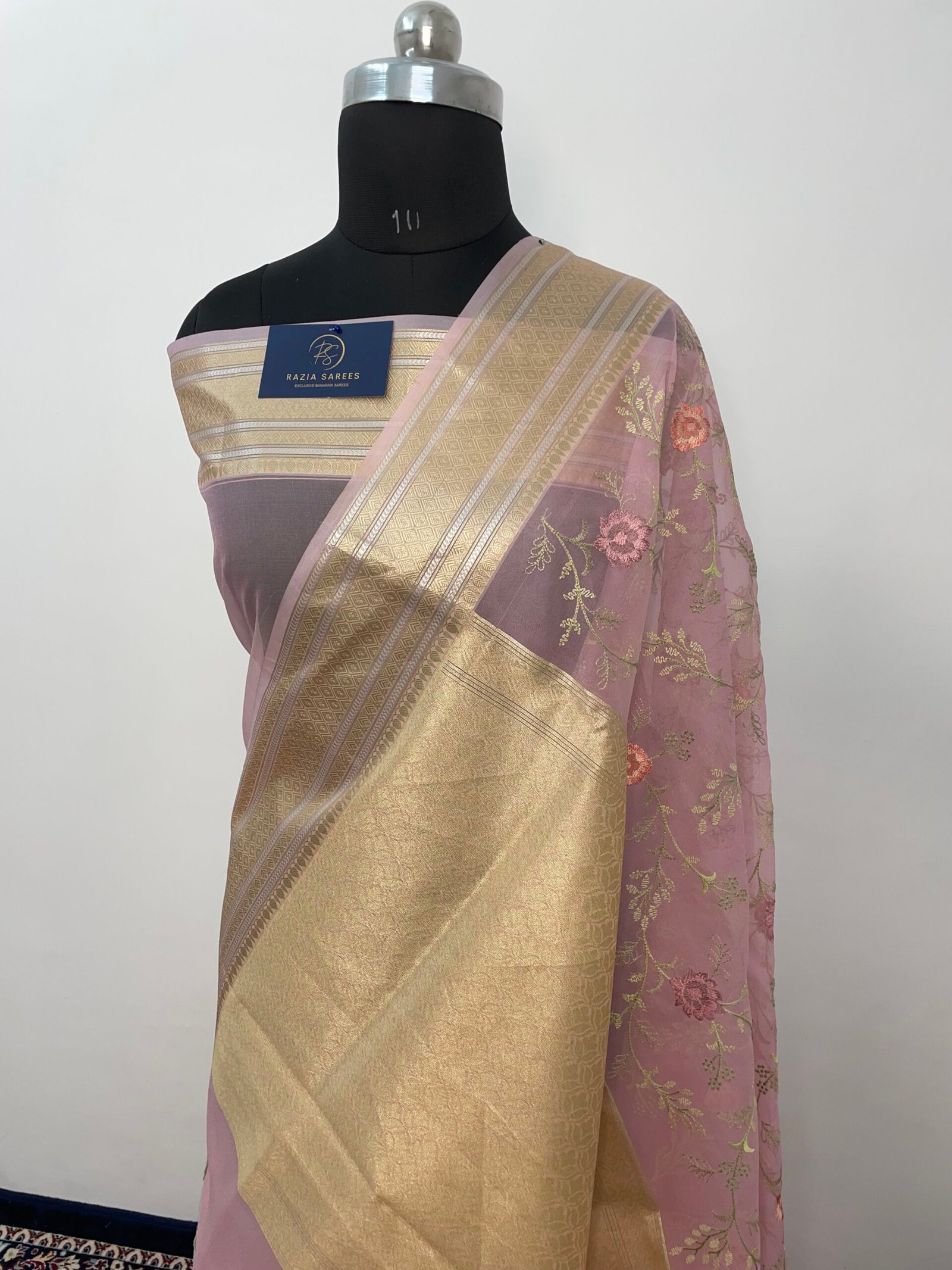 Pink Embroidery Organza Silk Saree - Image 3