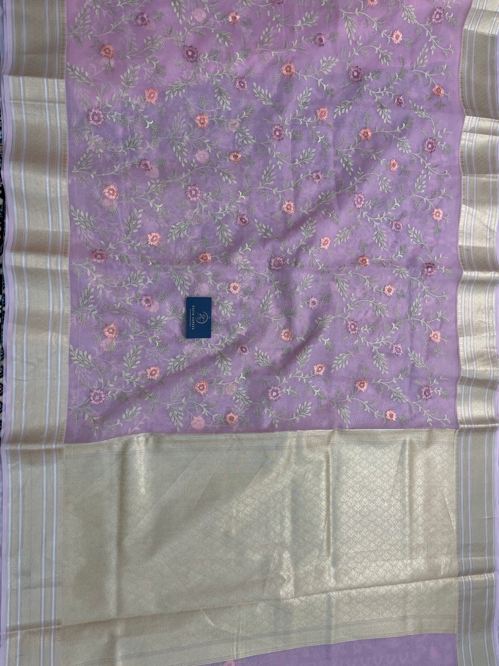 Pink Embroidery Organza Silk Saree - Image 4