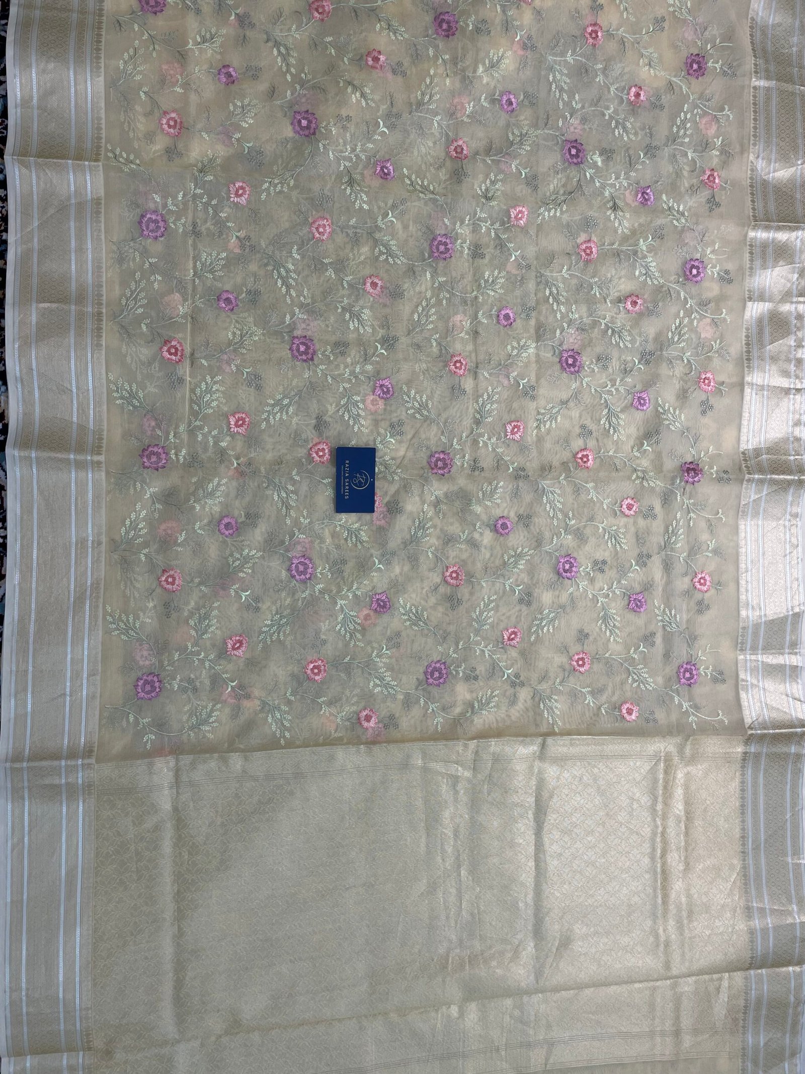 Yellow Embroidery Organza Silk Saree - Image 4