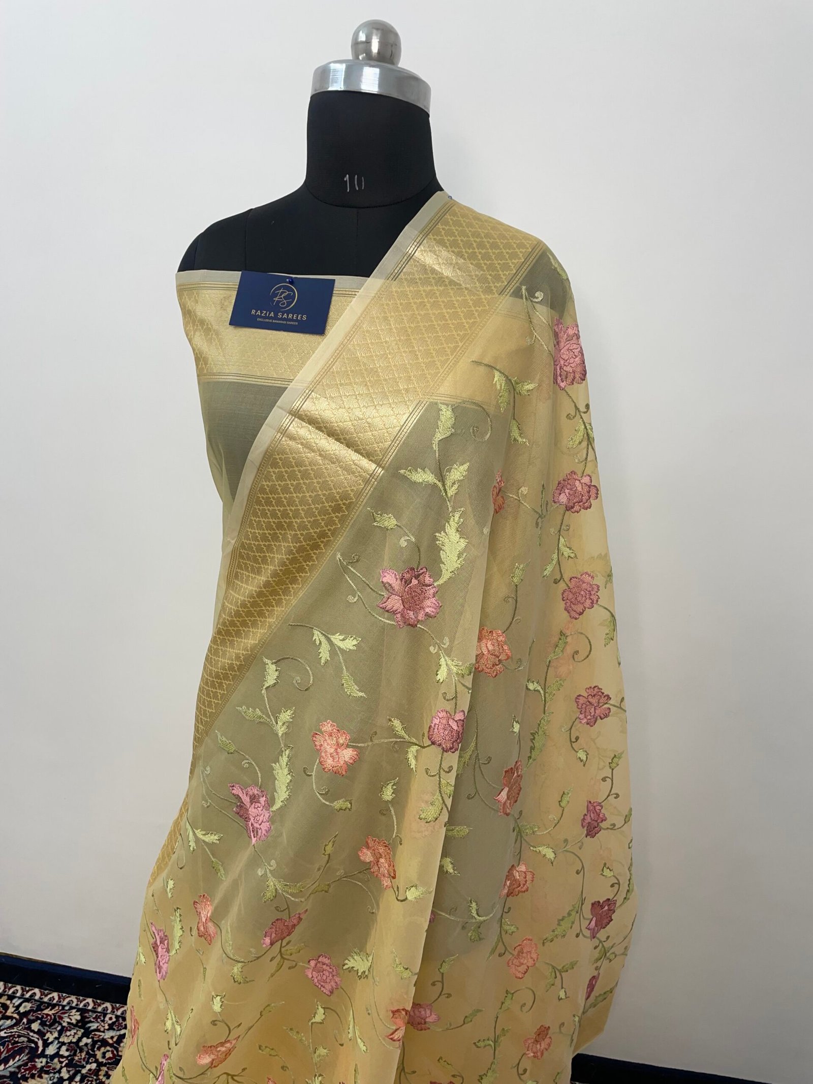 Yellow Embroidery Organza Silk Saree - Image 2