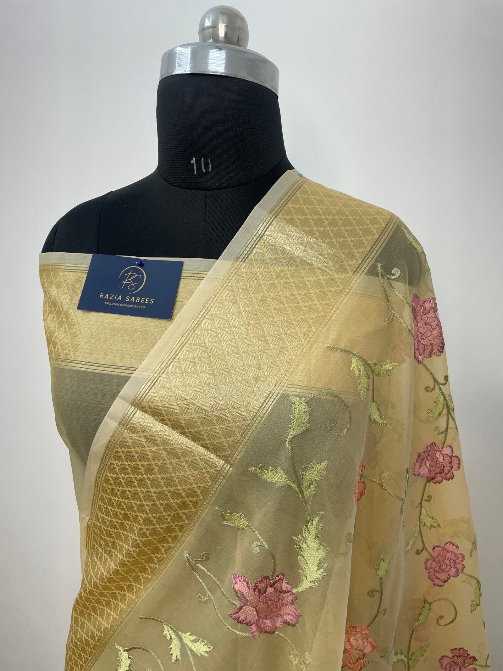 Yellow Embroidery Organza Silk Saree