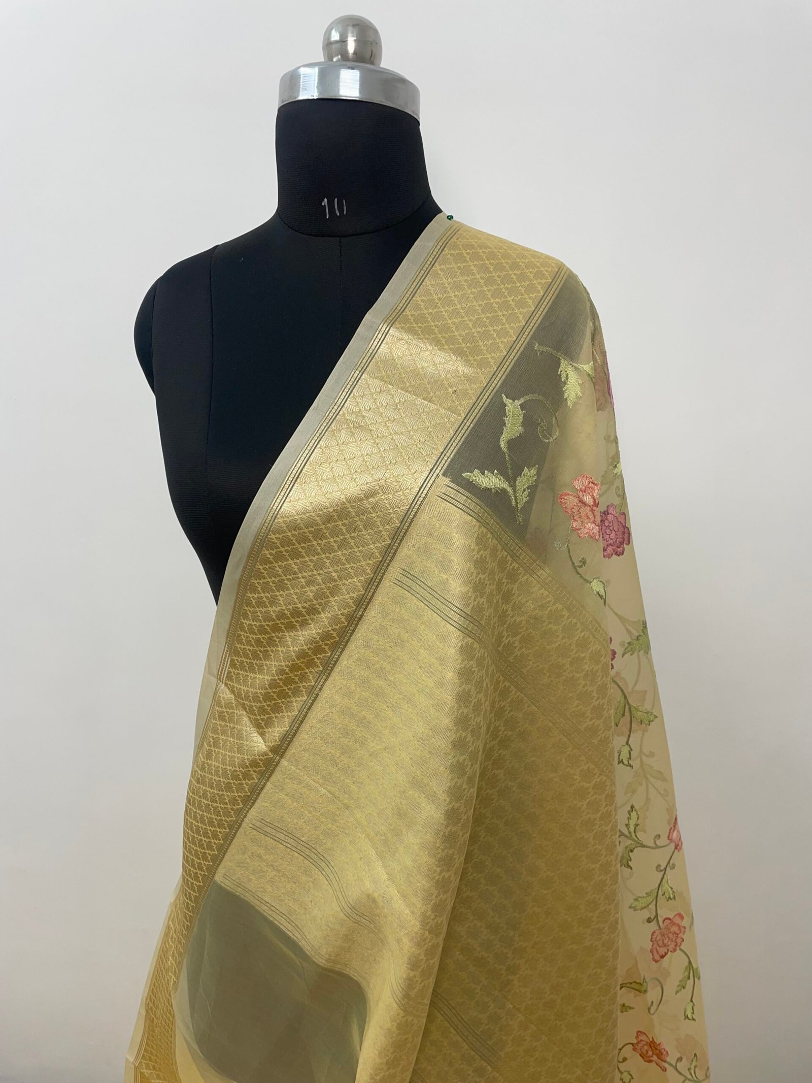 Yellow Embroidery Organza Silk Saree - Image 3