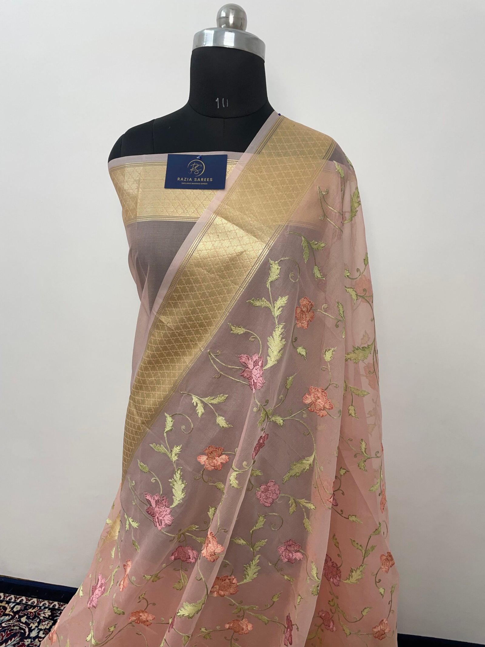 Pink Embroidery Organza Silk Saree - Image 2