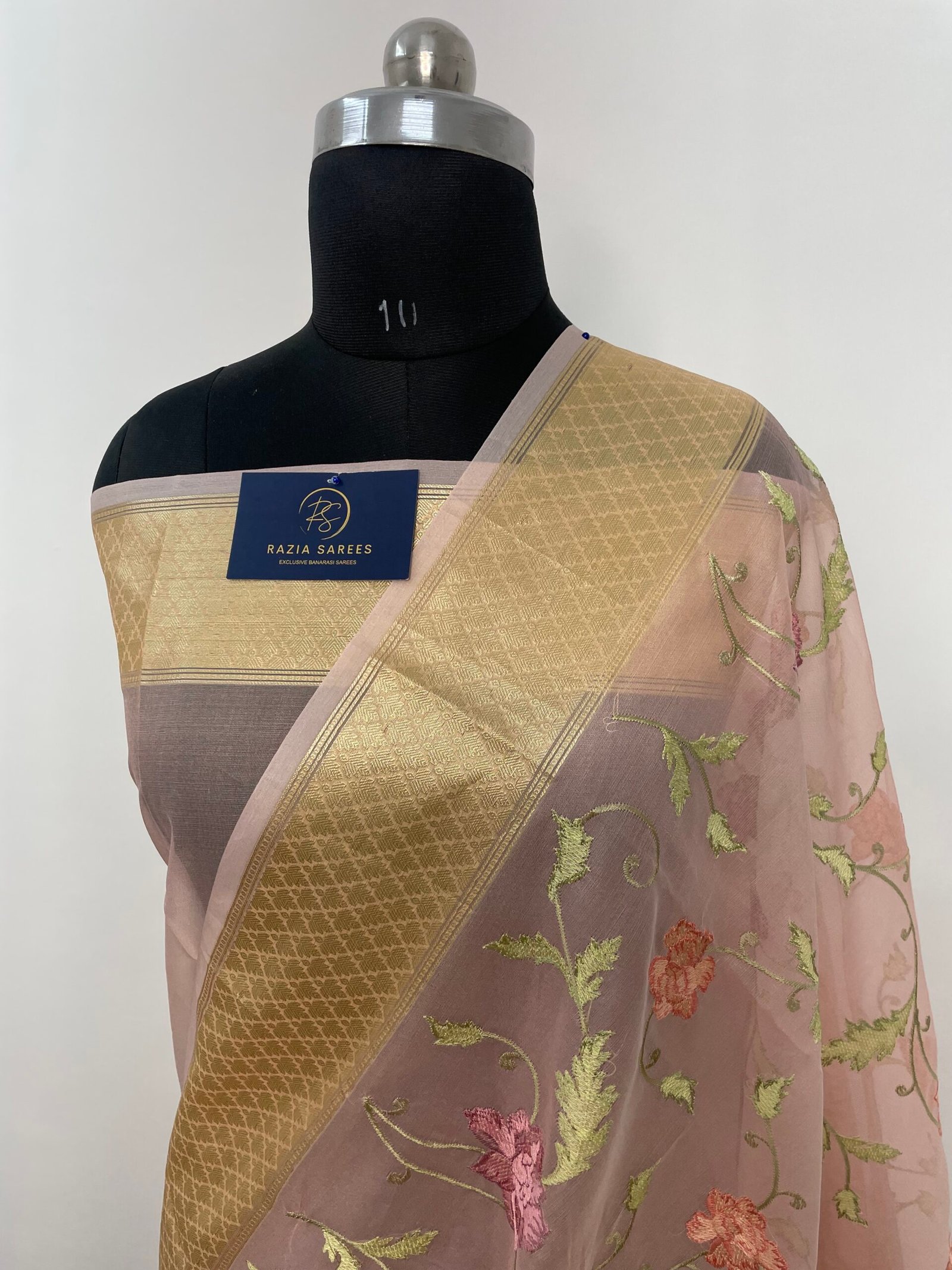 Pink Embroidery Organza Silk Saree