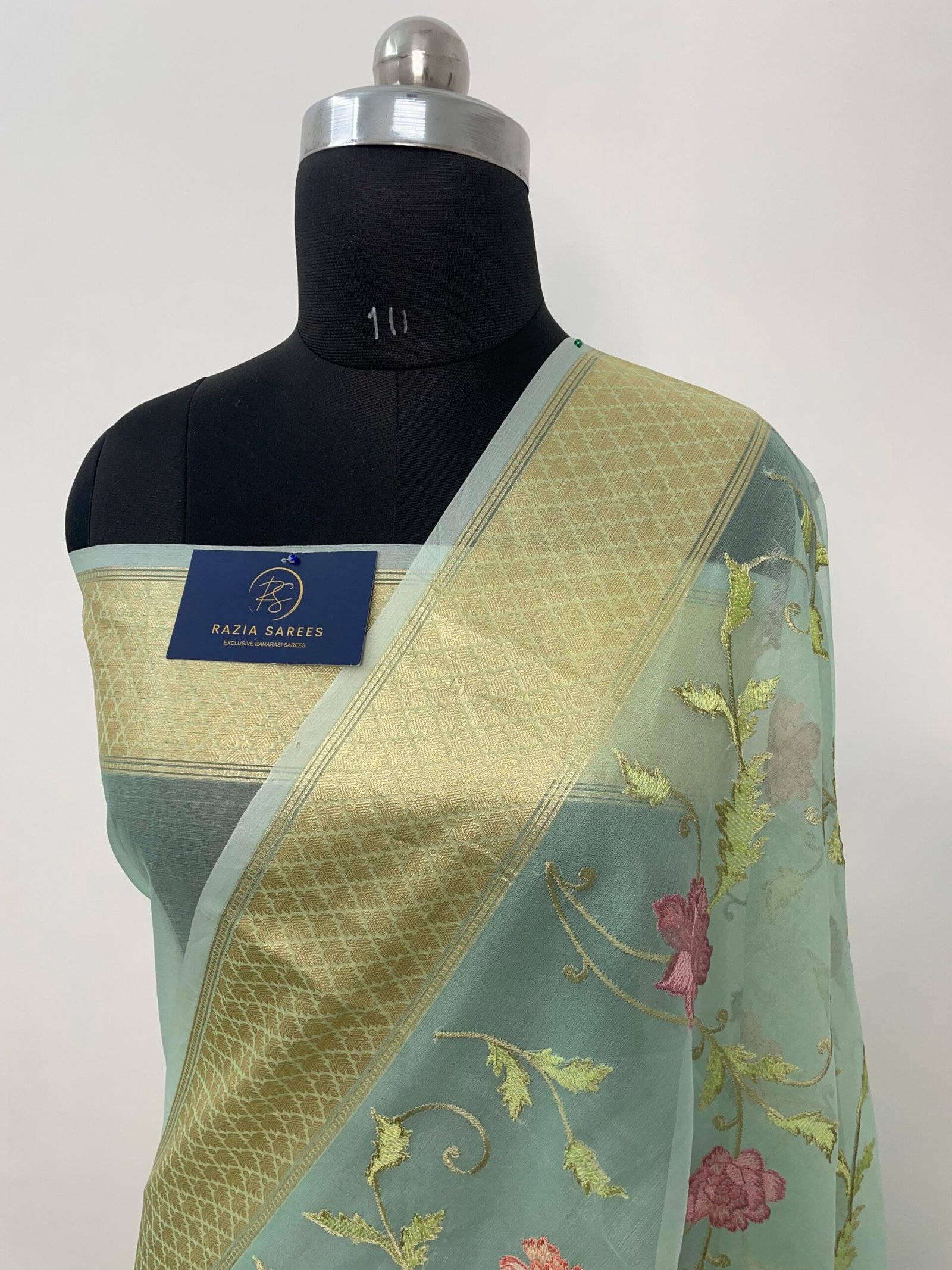 Rama Embroidery Organza Silk Saree
