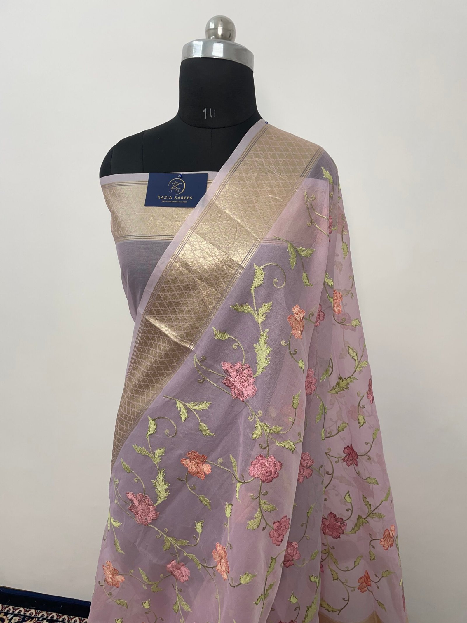Purple Embroidery Organza Silk Saree - Image 2