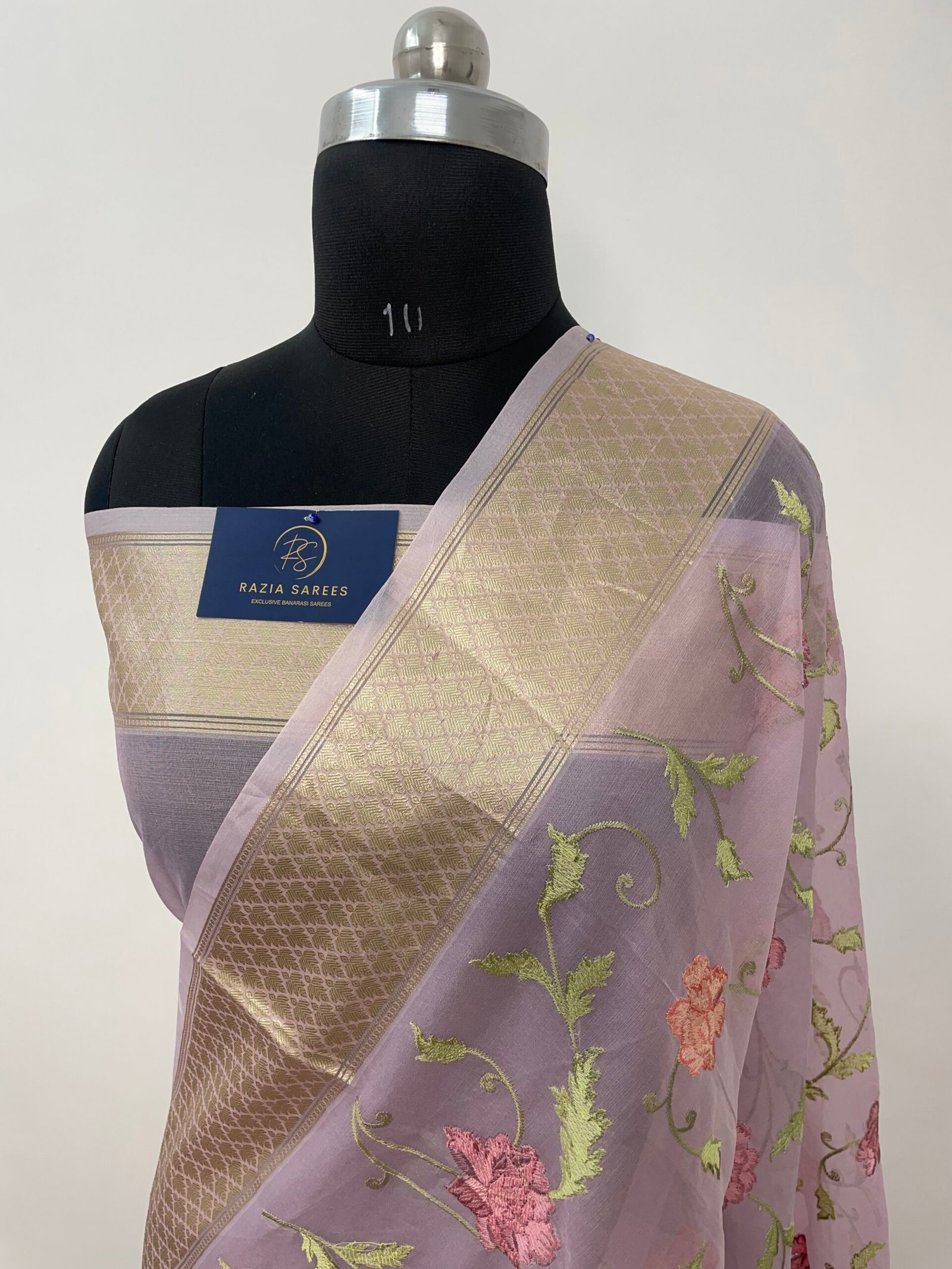 Purple Embroidery Organza Silk Saree