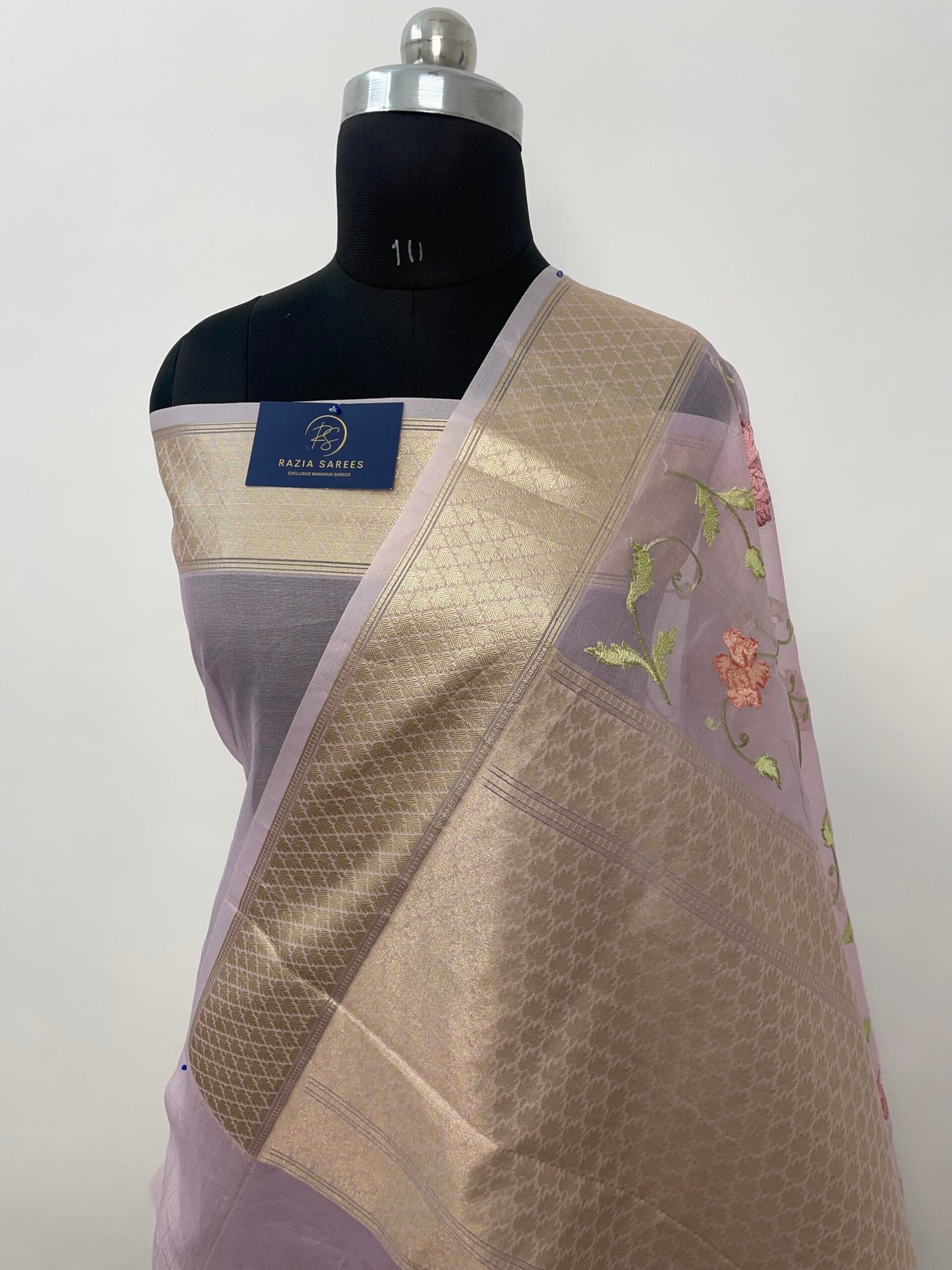 Purple Embroidery Organza Silk Saree - Image 3